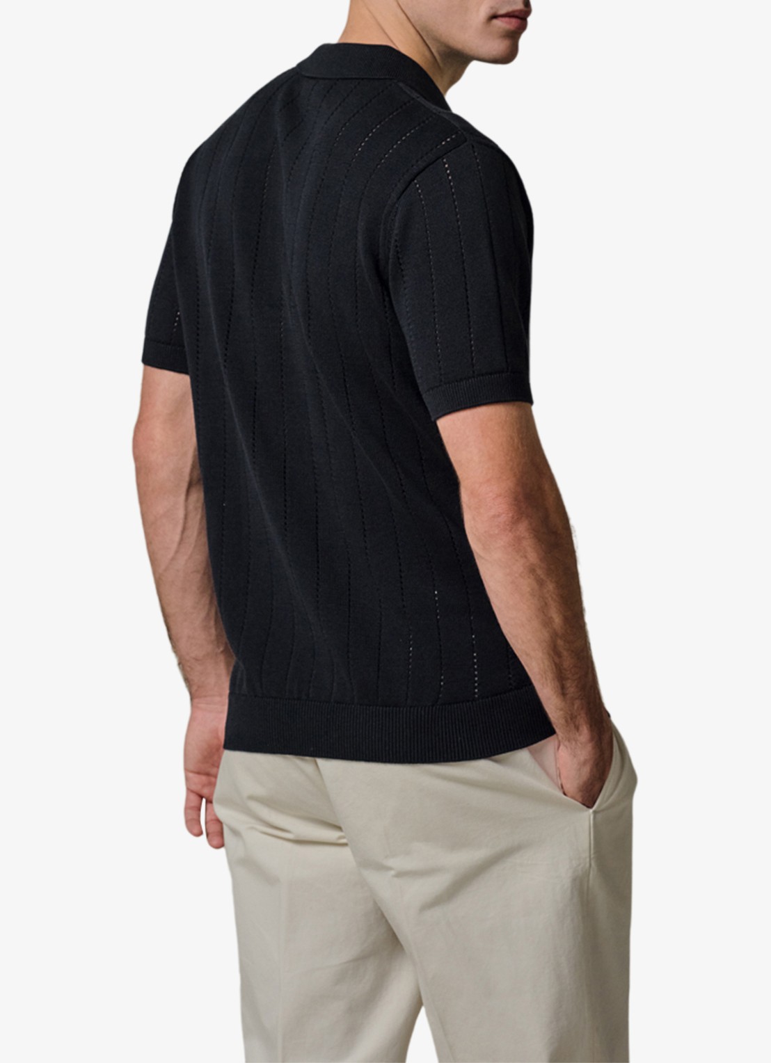 Profuomo Regular fit polo met opengewerkt dessin - achterkant 6 donkerblauw