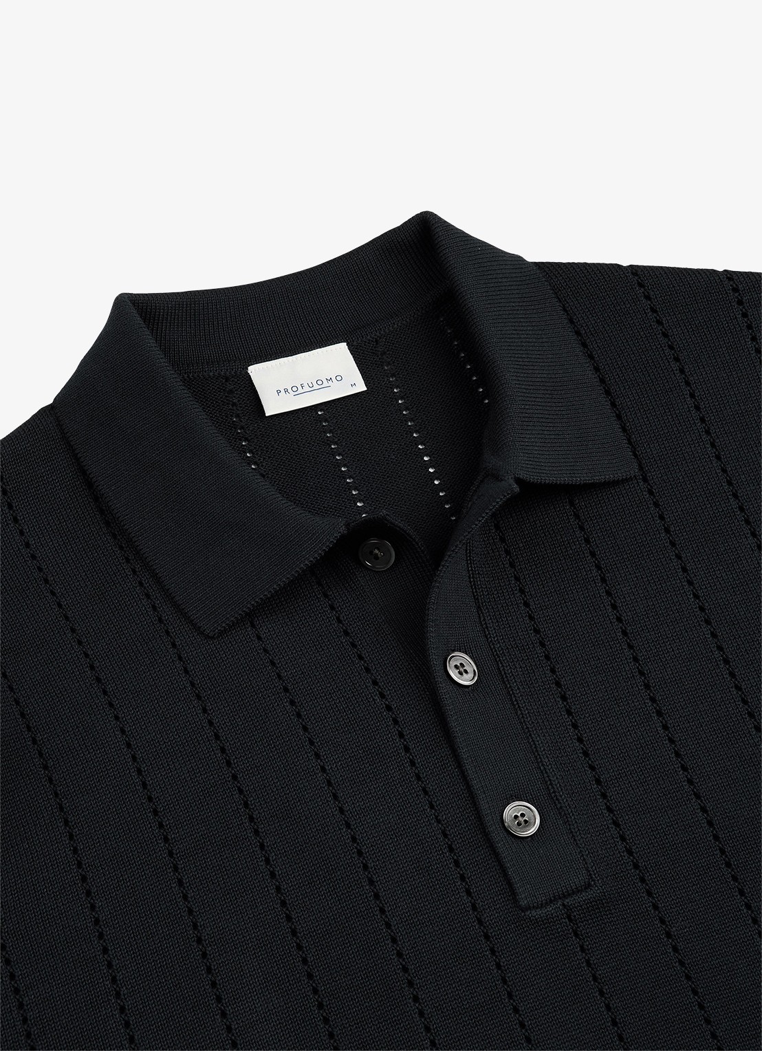 Profuomo Regular fit polo met opengewerkt dessin - detail 3 donkerblauw