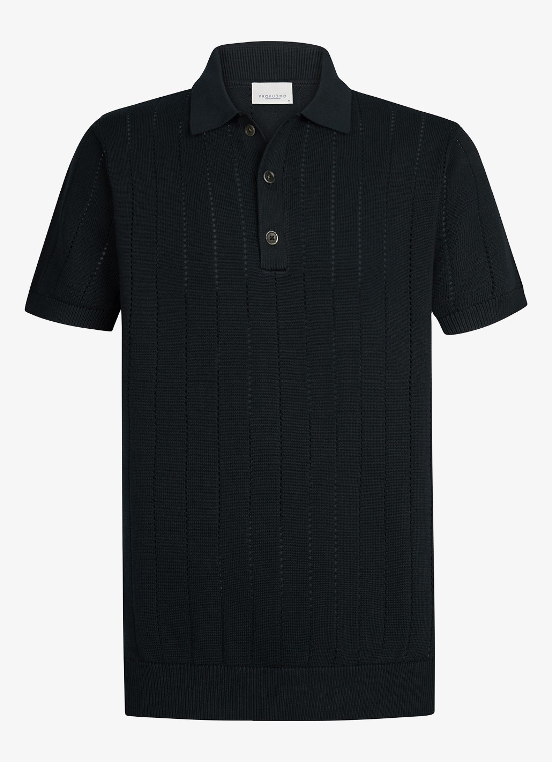 Profuomo Regular fit polo met opengewerkt dessin - voorkant 4 donkerblauw