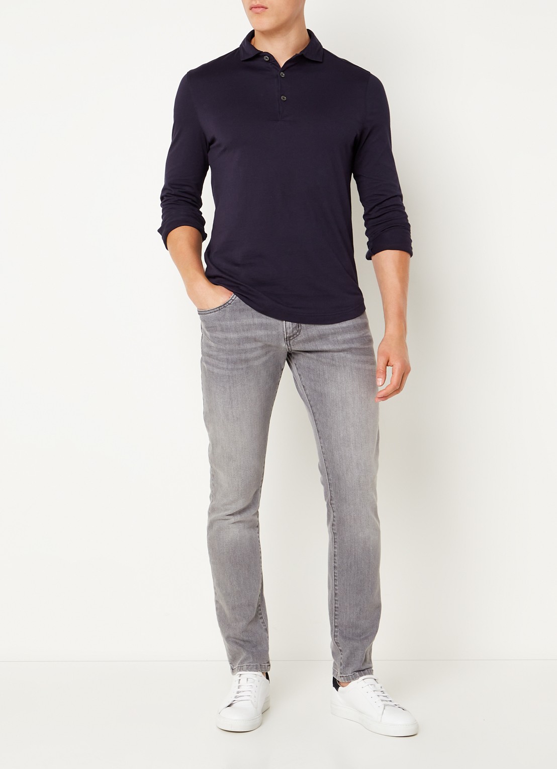 Profuomo Regular fit polo met stretch - voorkant 4 donkerblauw