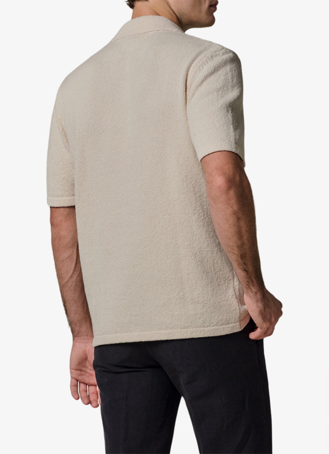 Profuomo Regular fit polo met structuur - achterkant gebroken wit