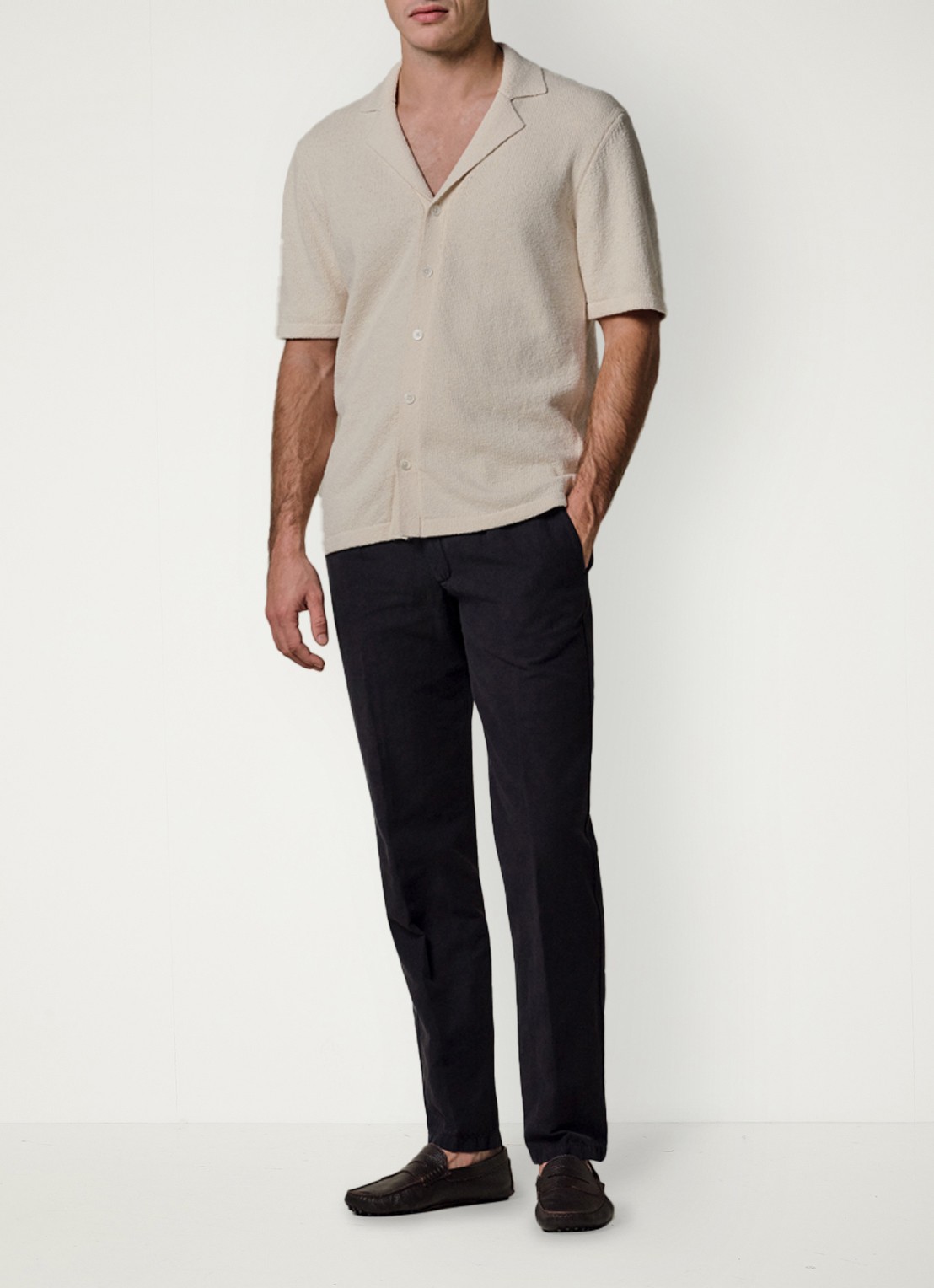 Profuomo Regular fit polo met structuur - voorkant 3 gebroken wit