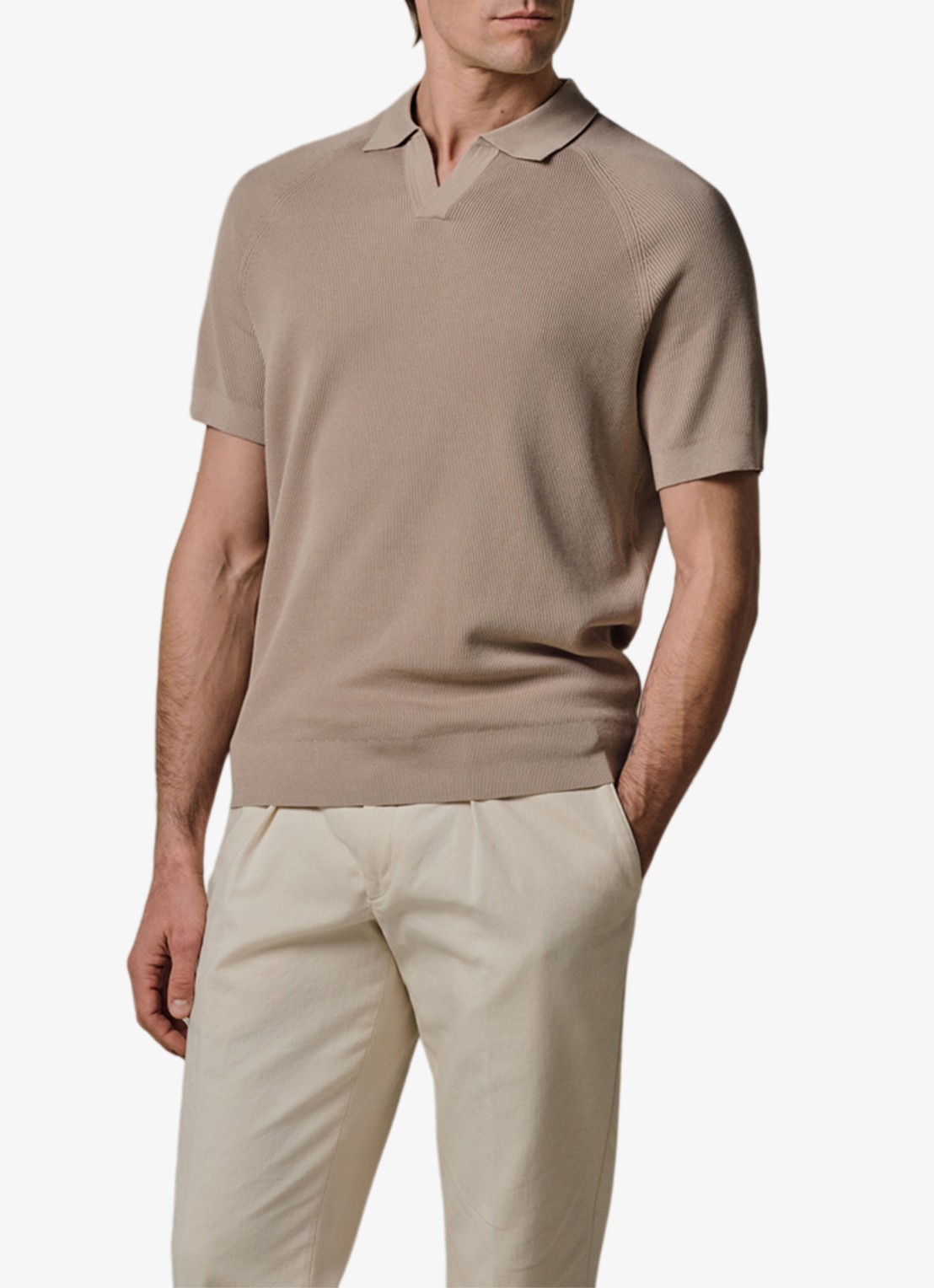 Profuomo Regular fit polo met structuur - detail 3 beige