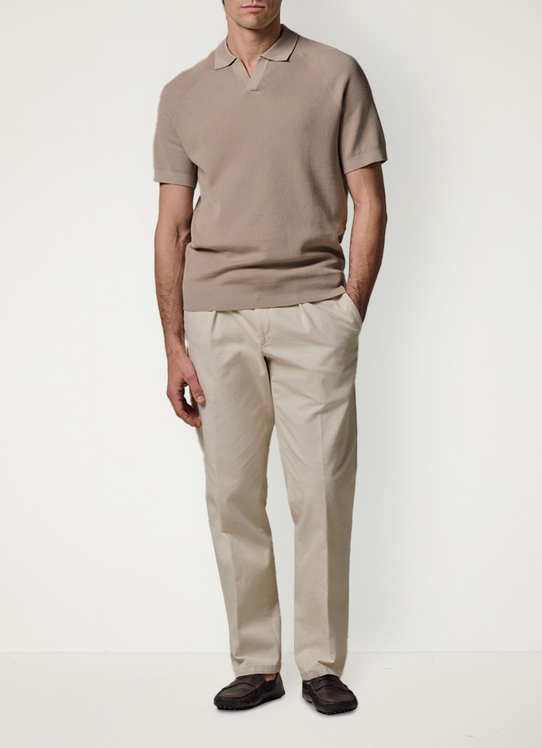 Profuomo Regular fit polo met structuur - voorkant 2 beige
