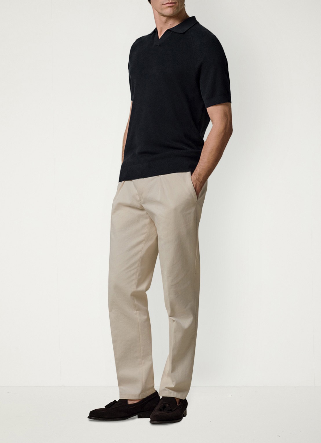 Profuomo Regular fit polo met structuur - voorkant 2 donkerblauw
