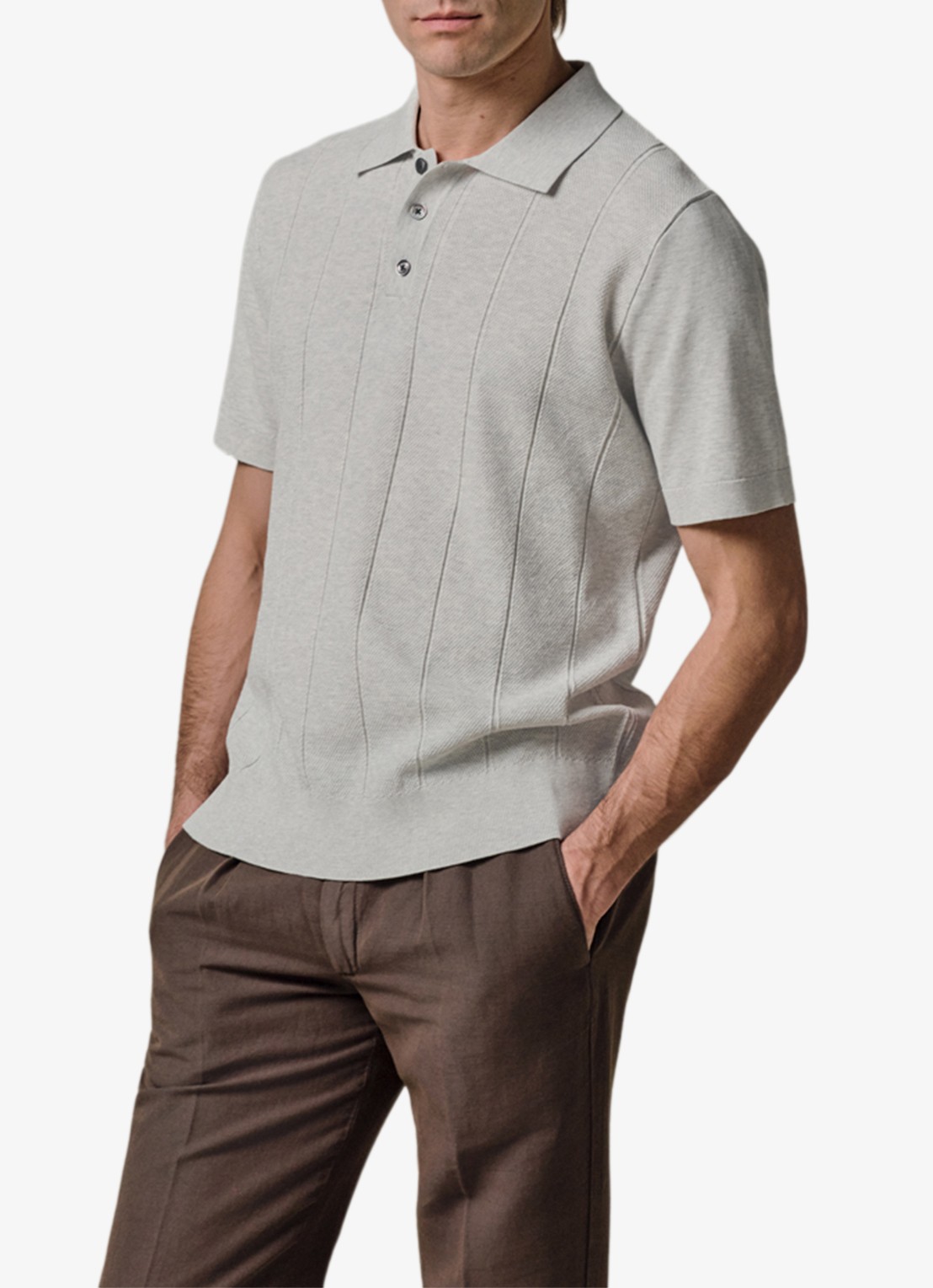 Profuomo Regular fit polo met structuur - detail lichtgrijs