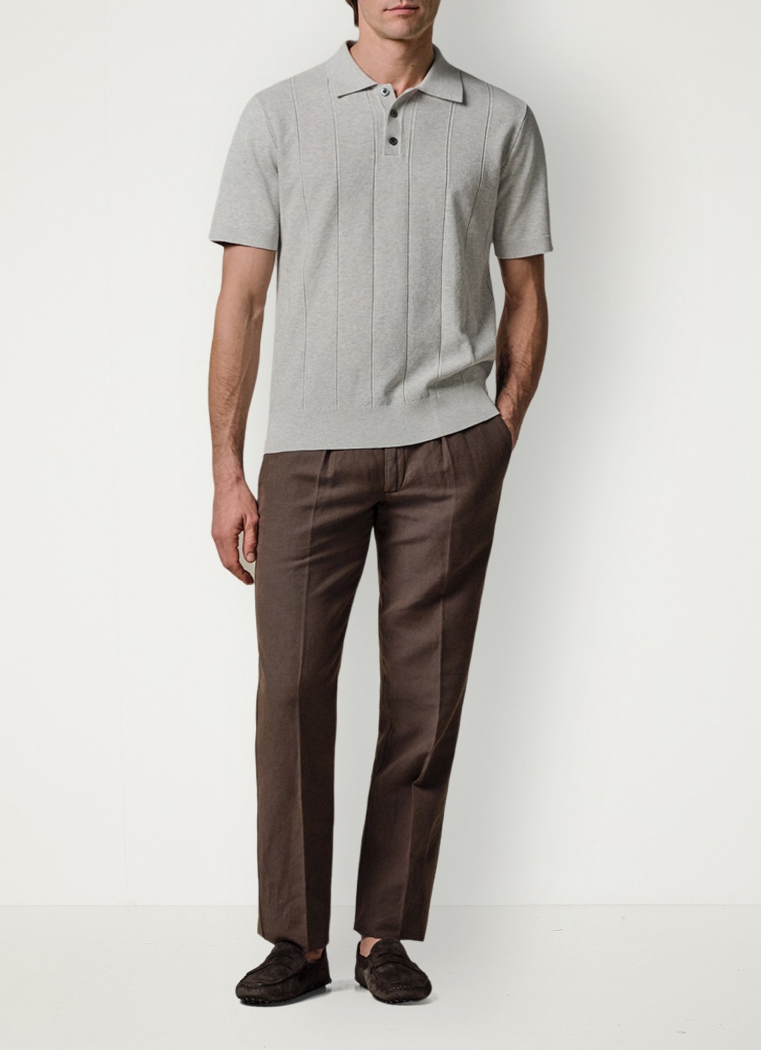 Profuomo Regular fit polo met structuur - voorkant 6 lichtgrijs