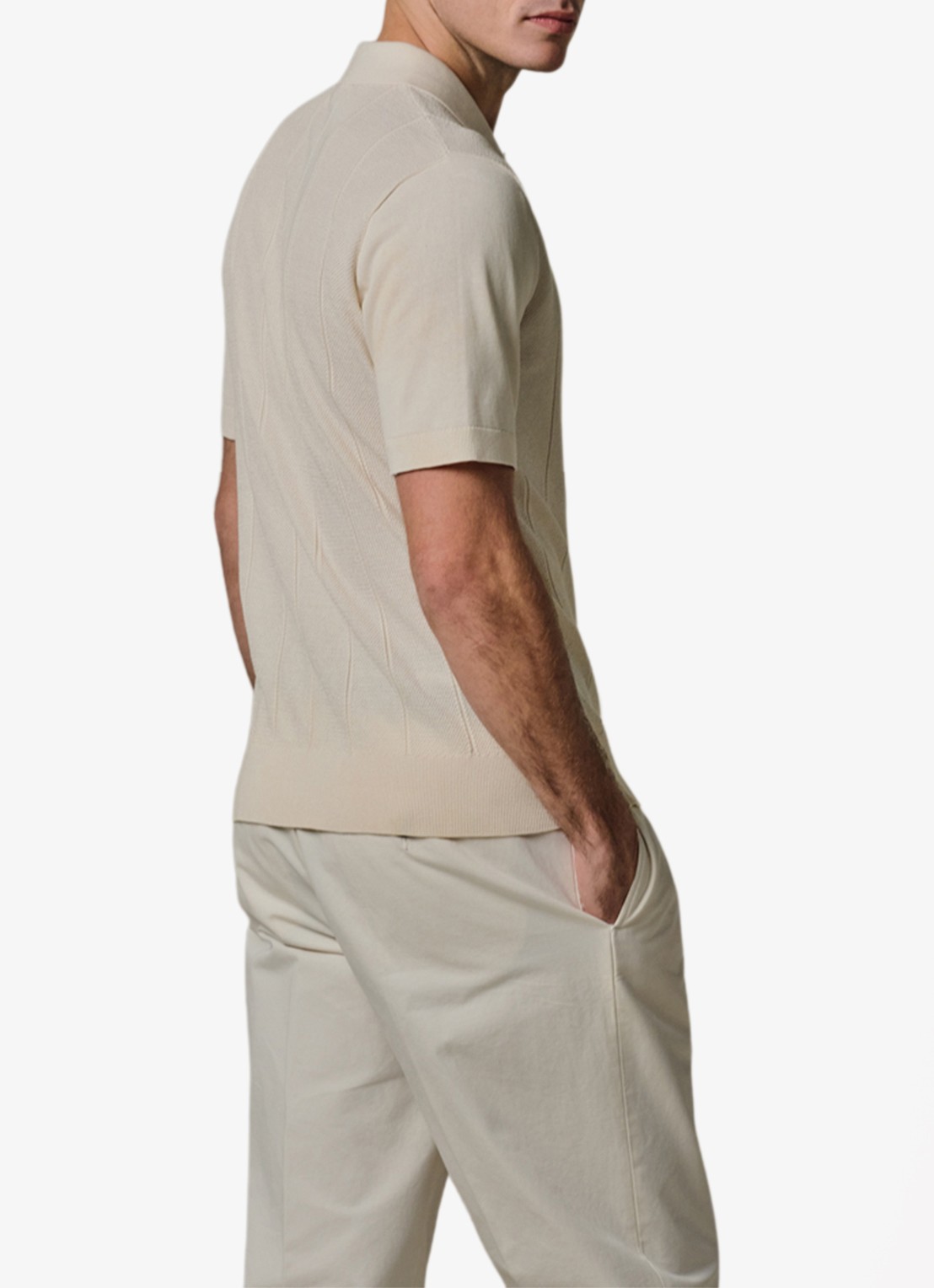 Profuomo Regular fit polo met structuur - achterkant 6 gebroken wit
