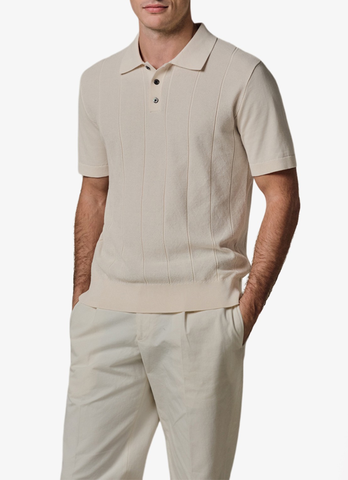 Profuomo Regular fit polo met structuur - detail 3 gebroken wit