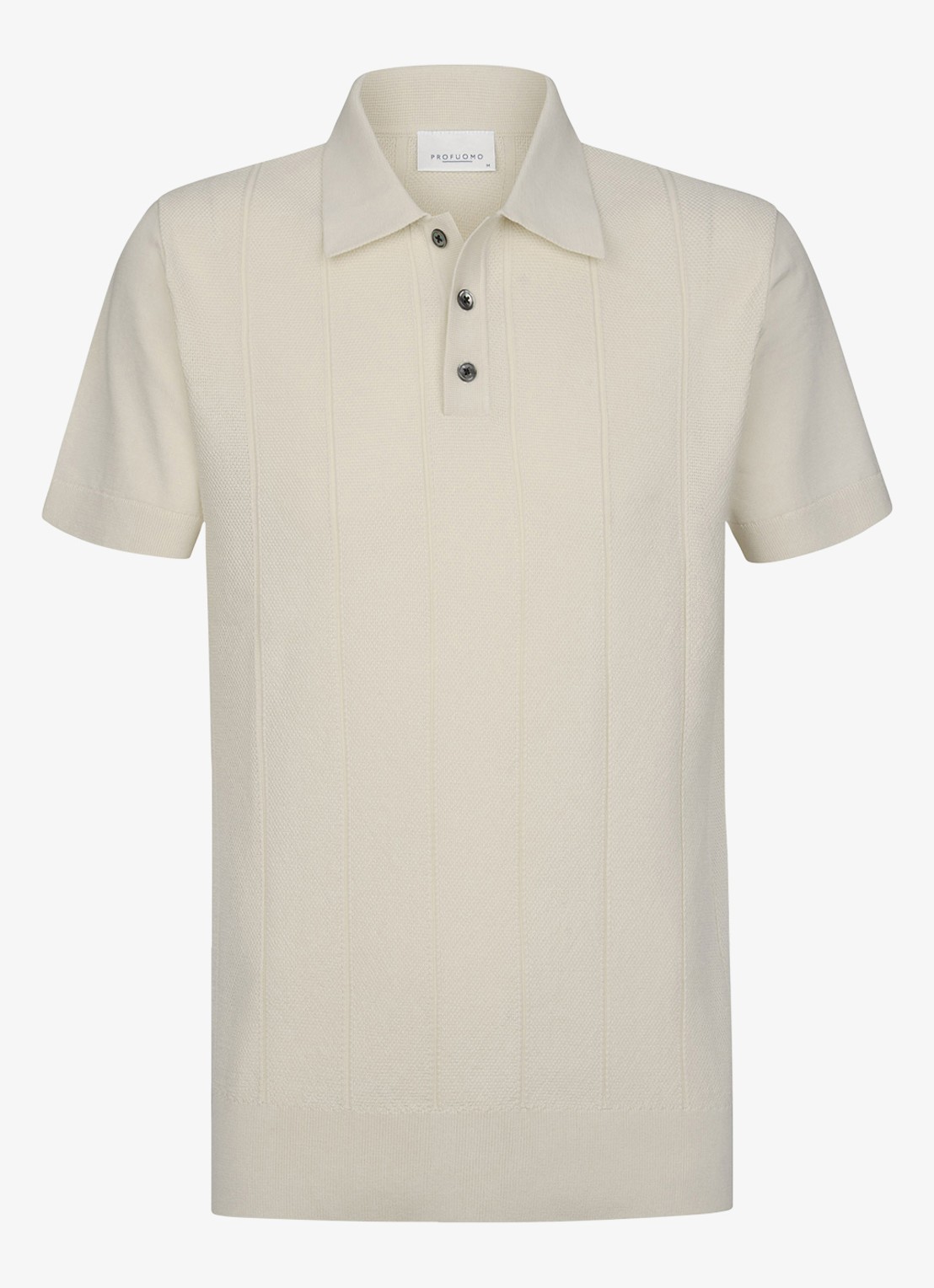 Profuomo Regular fit polo met structuur - voorkant gebroken wit