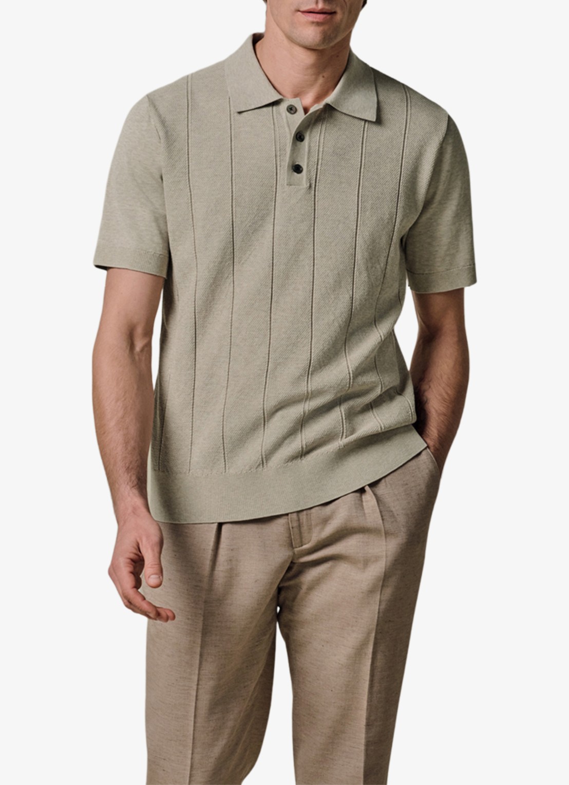 Profuomo Regular fit polo met structuur - detail 4 beige