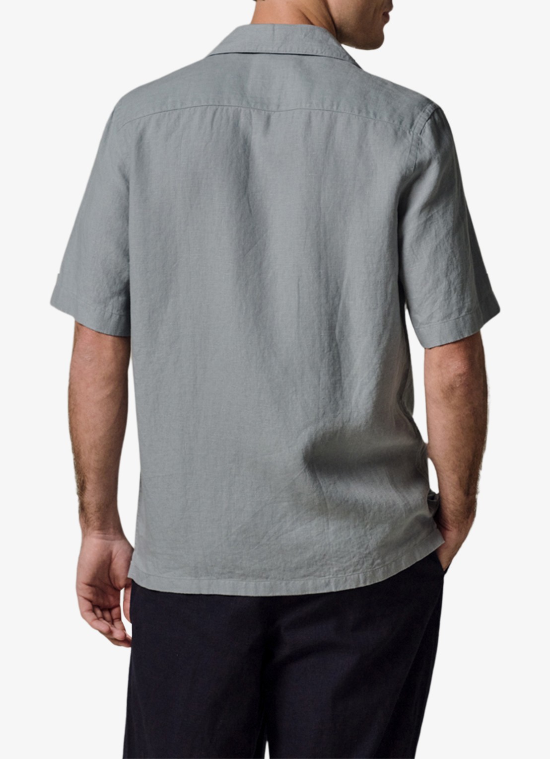 Profuomo Relax fit shirt in linnen - achterkant blauwgrijs