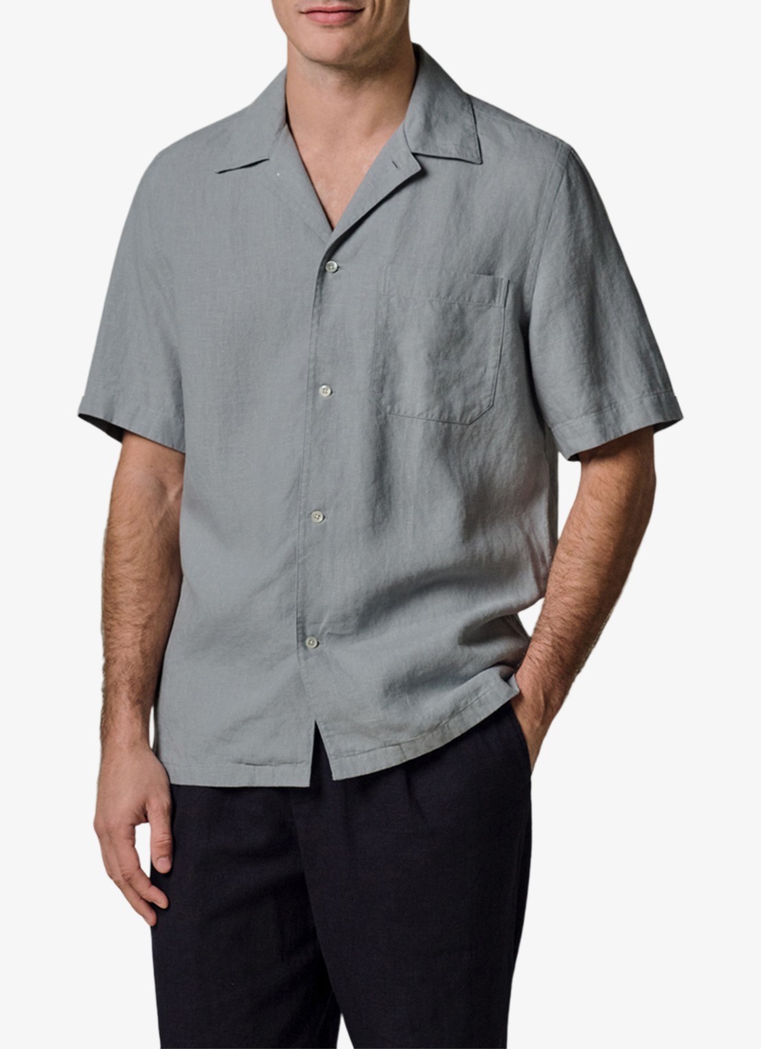 Profuomo Relax fit shirt in linnen - detail 2 blauwgrijs