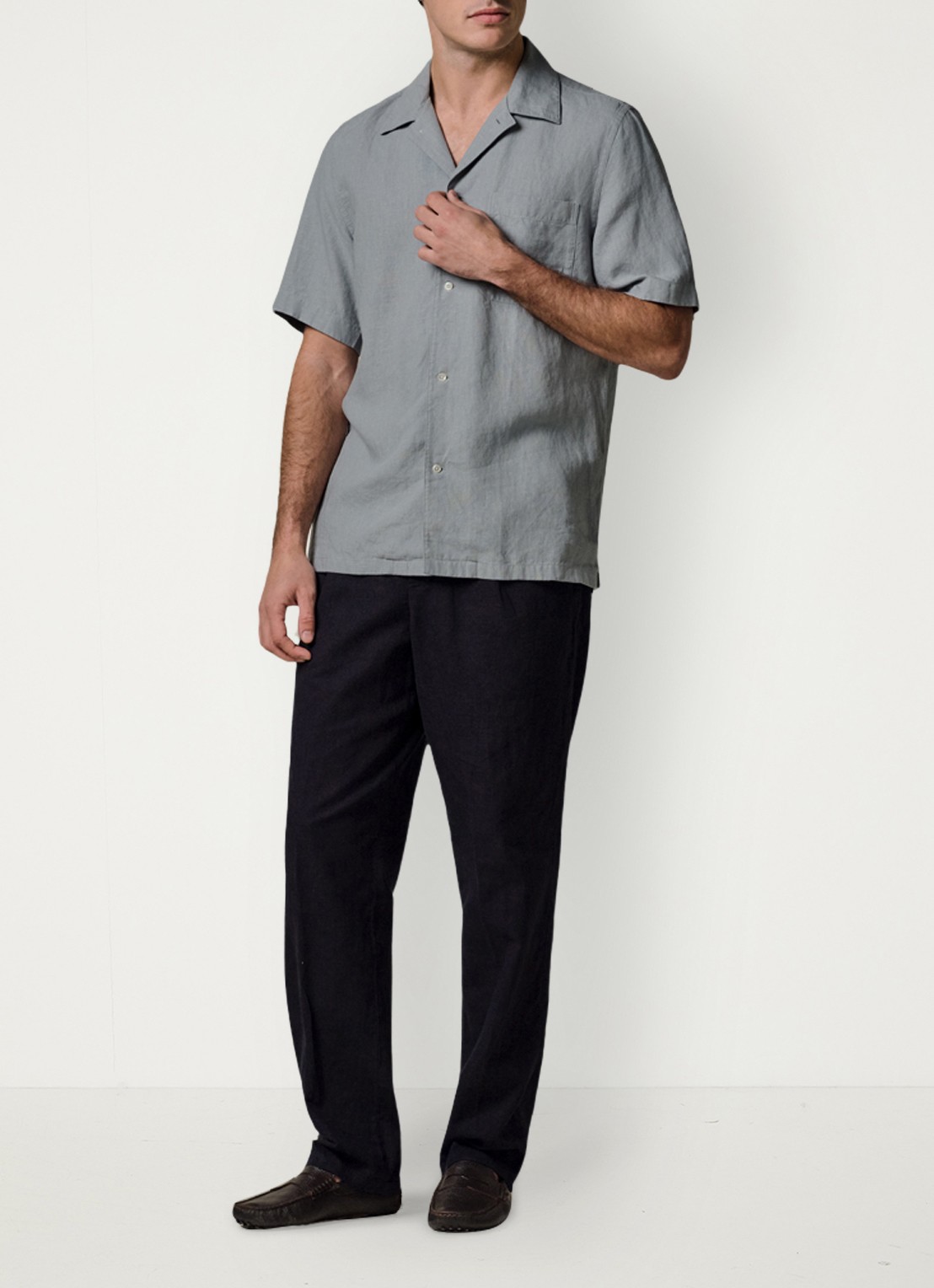 Profuomo Relax fit shirt in linnen - voorkant 5 blauwgrijs