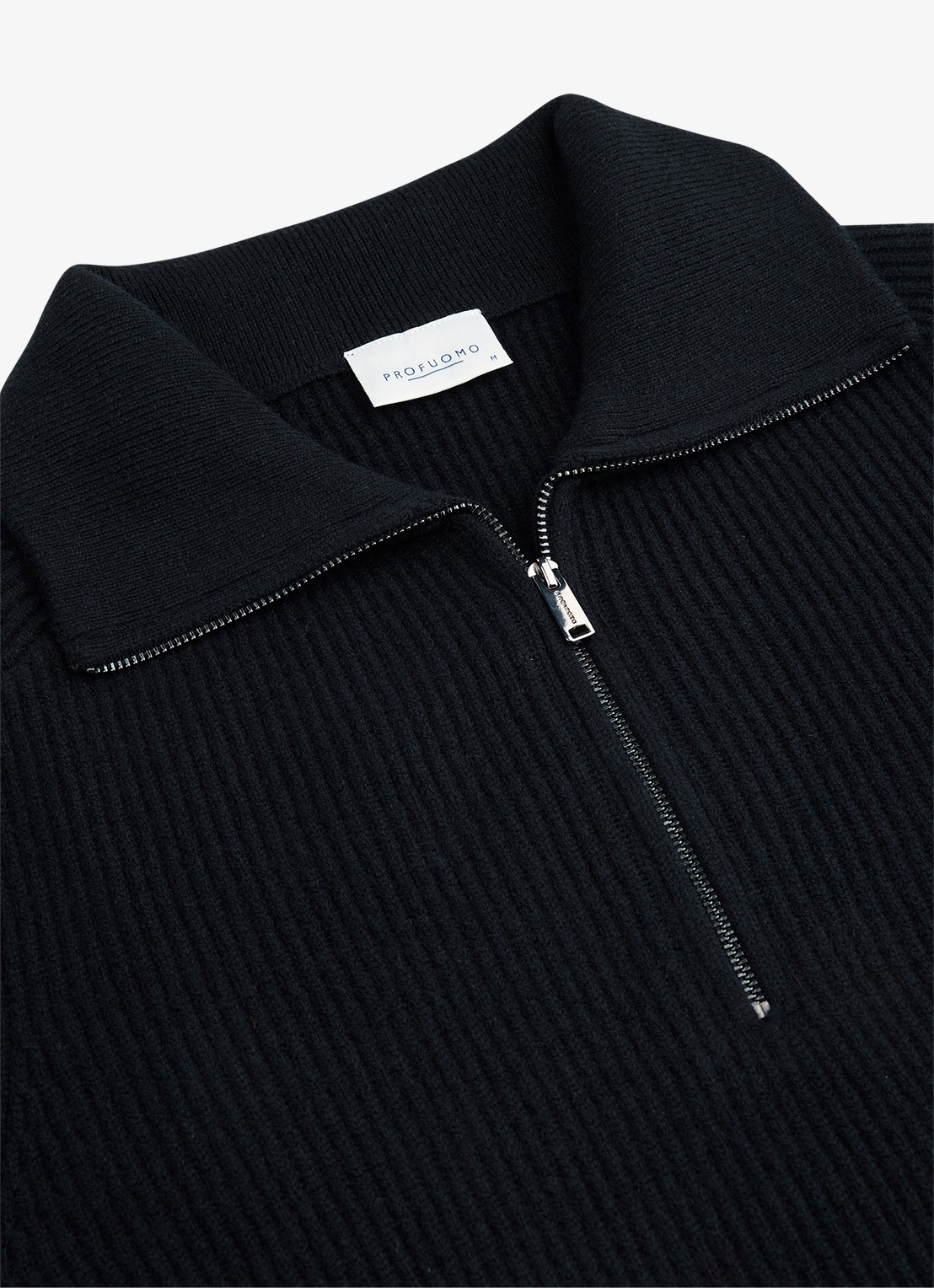 Profuomo Ribgebreide trui van wol met halve rits - detail 4 donkerblauw