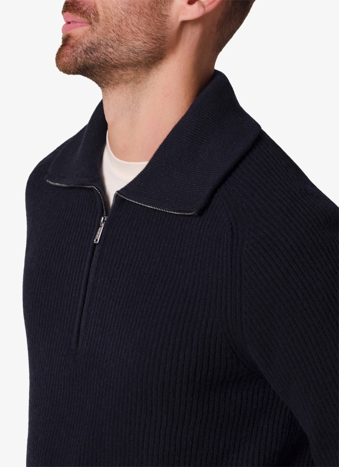 Profuomo Ribgebreide trui van wol met halve rits - detail 5 donkerblauw