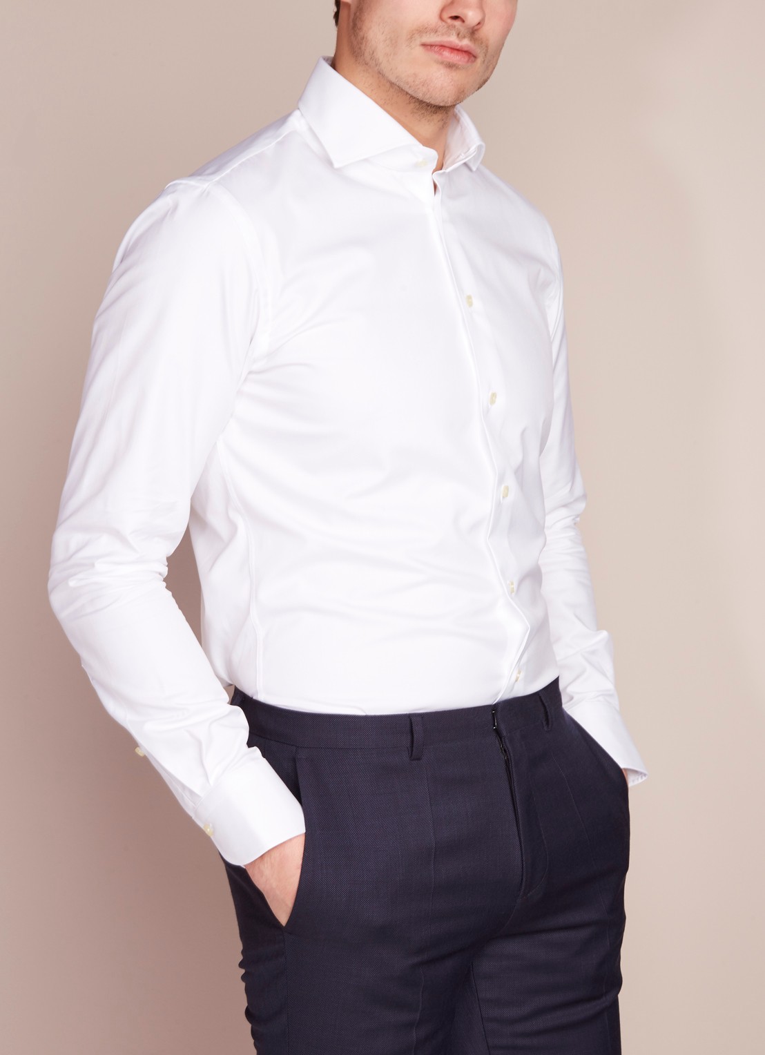 Profuomo Royal Twill No 6 slim fit overhemd met cut away kraag - detail 4 wit