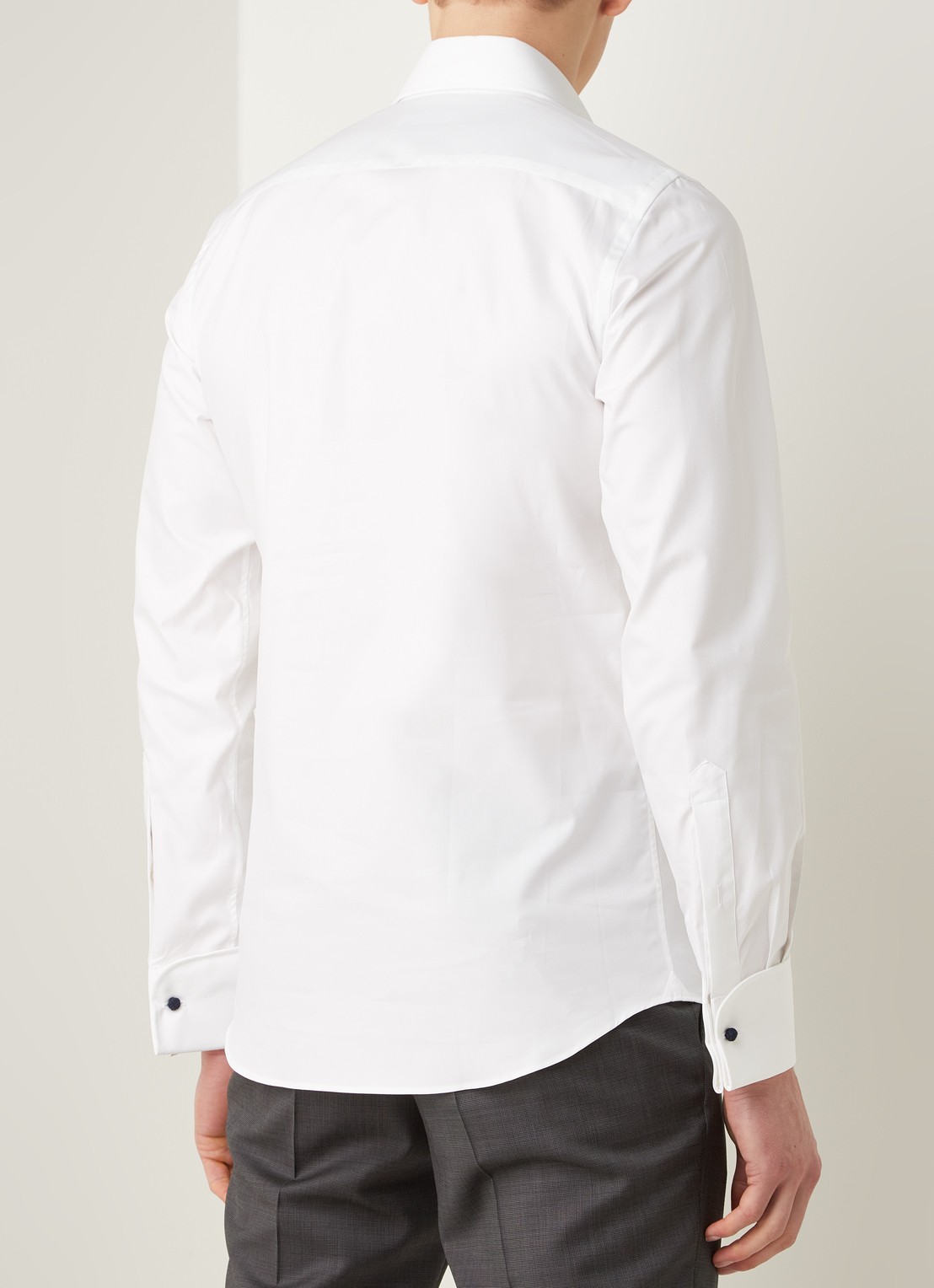Profuomo Royal Twill No 7 slim fit overhemd met dubbele manchetten - achterkant wit