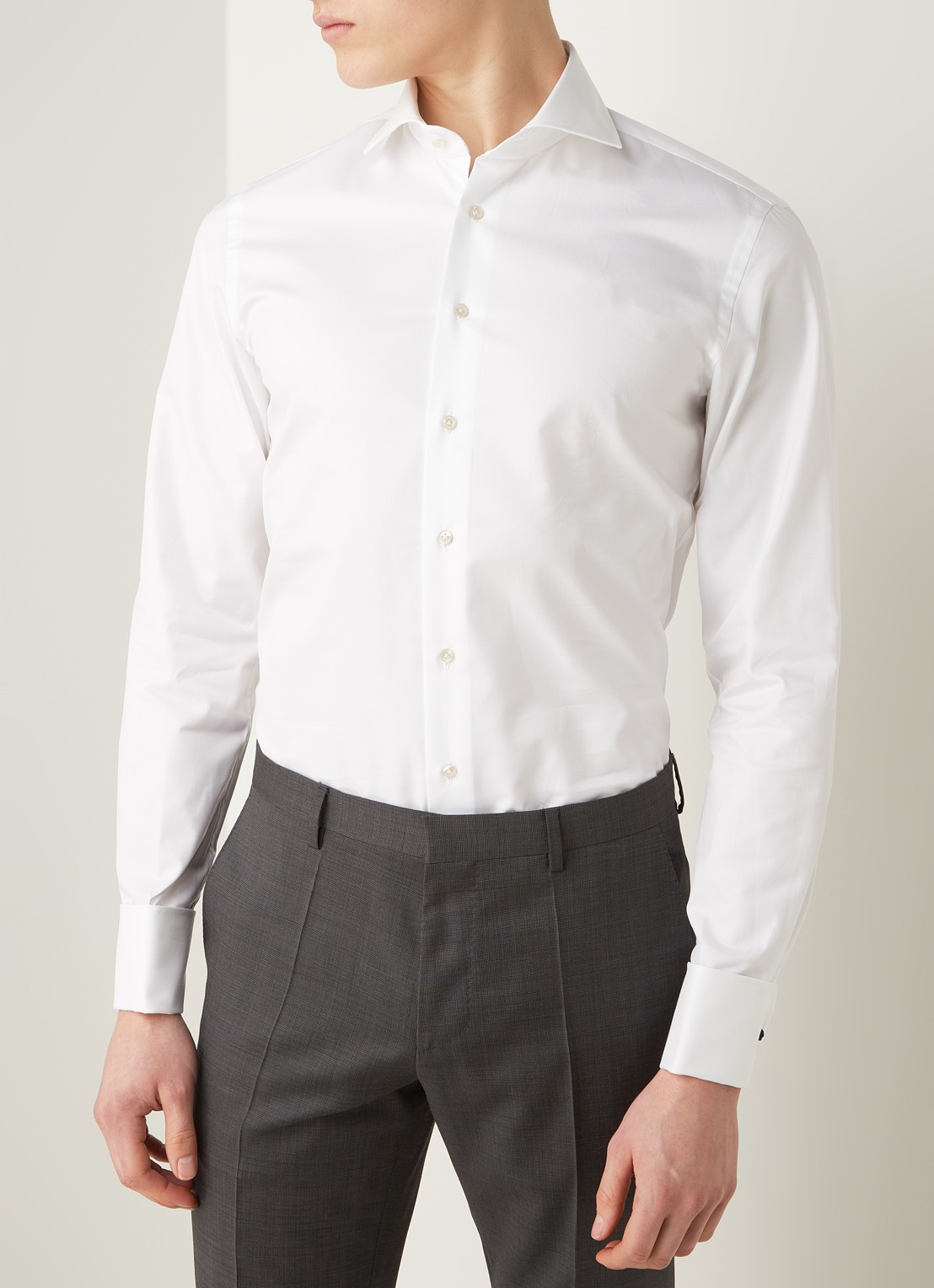 Profuomo Royal Twill No 7 slim fit overhemd met dubbele manchetten - detail 2 wit