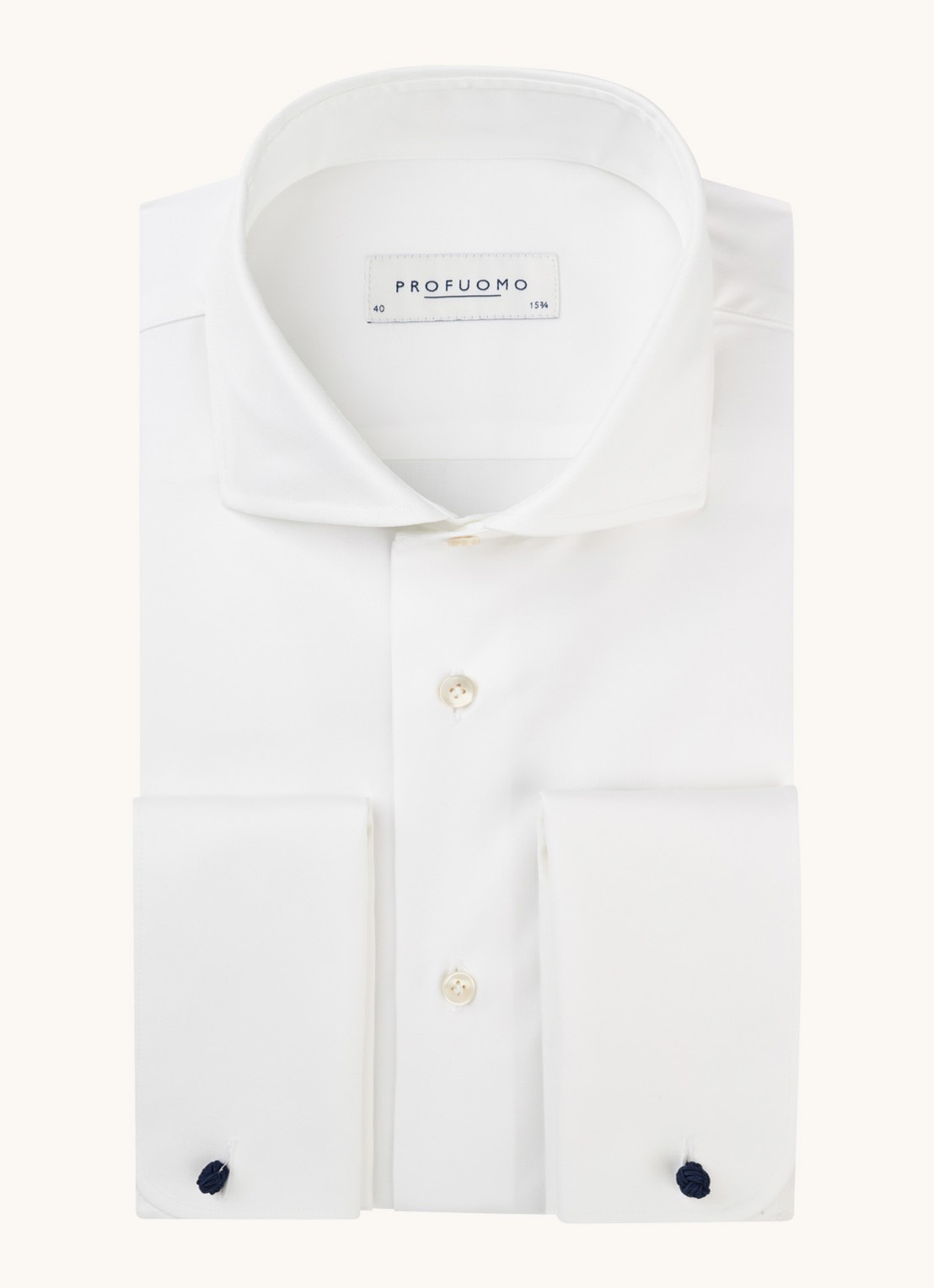 Profuomo Royal Twill No 7 slim fit overhemd met dubbele manchetten - voorkant 6 wit