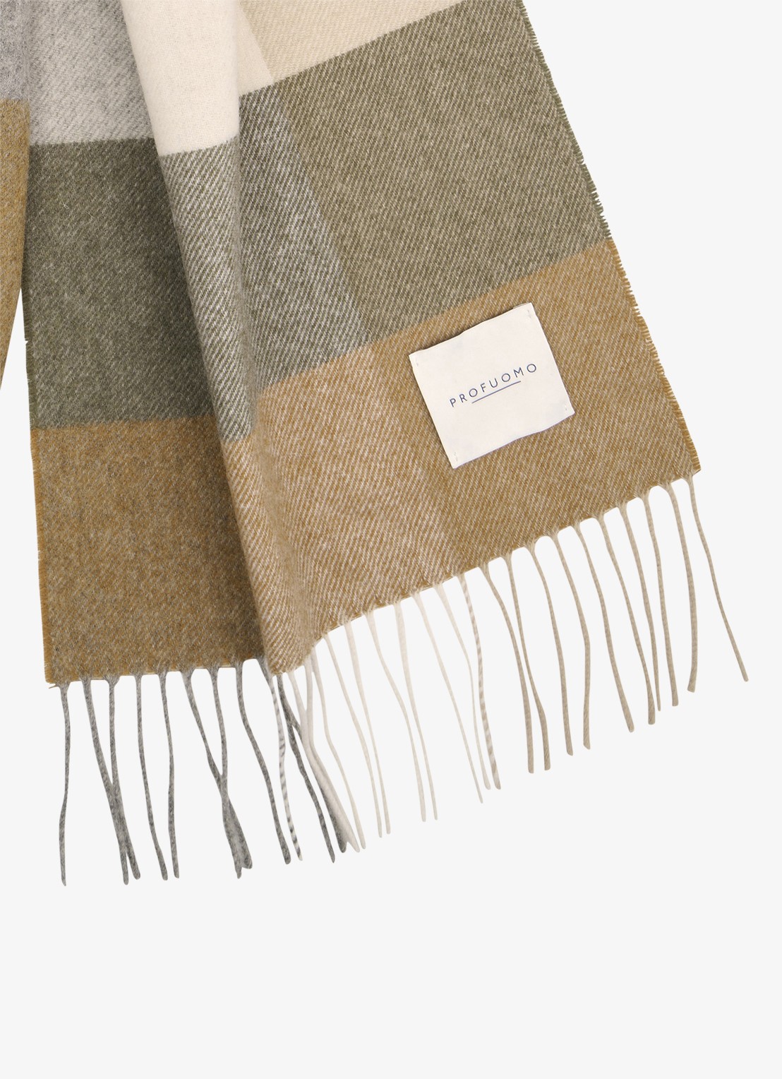 Profuomo Sjaal van lamswol met ruitdessin - detail 2 camel