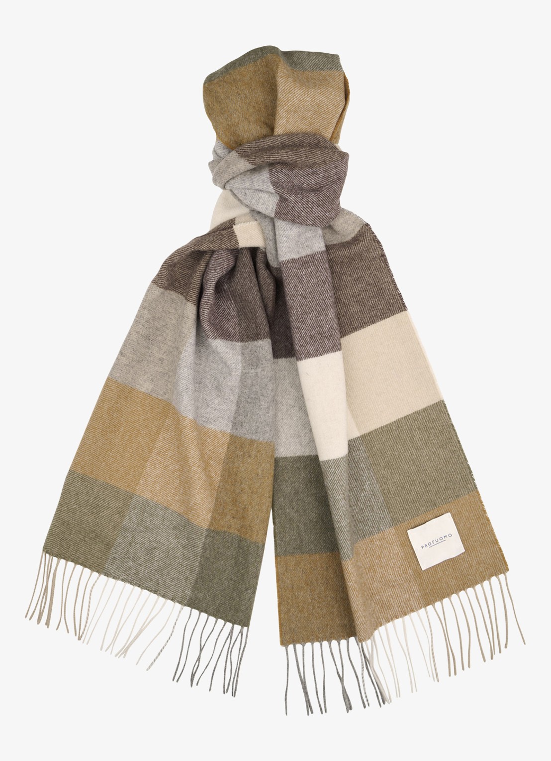 Profuomo Sjaal van lamswol met ruitdessin - voorkant camel