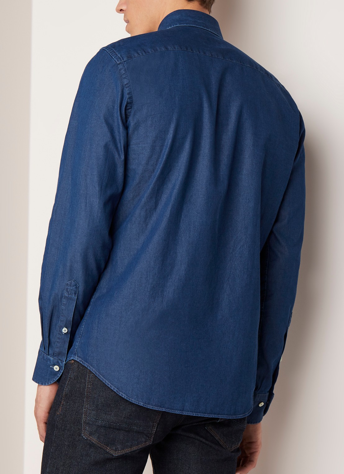 Profuomo Slim fit chambray overhemd met garment dye - achterkant 3 indigo