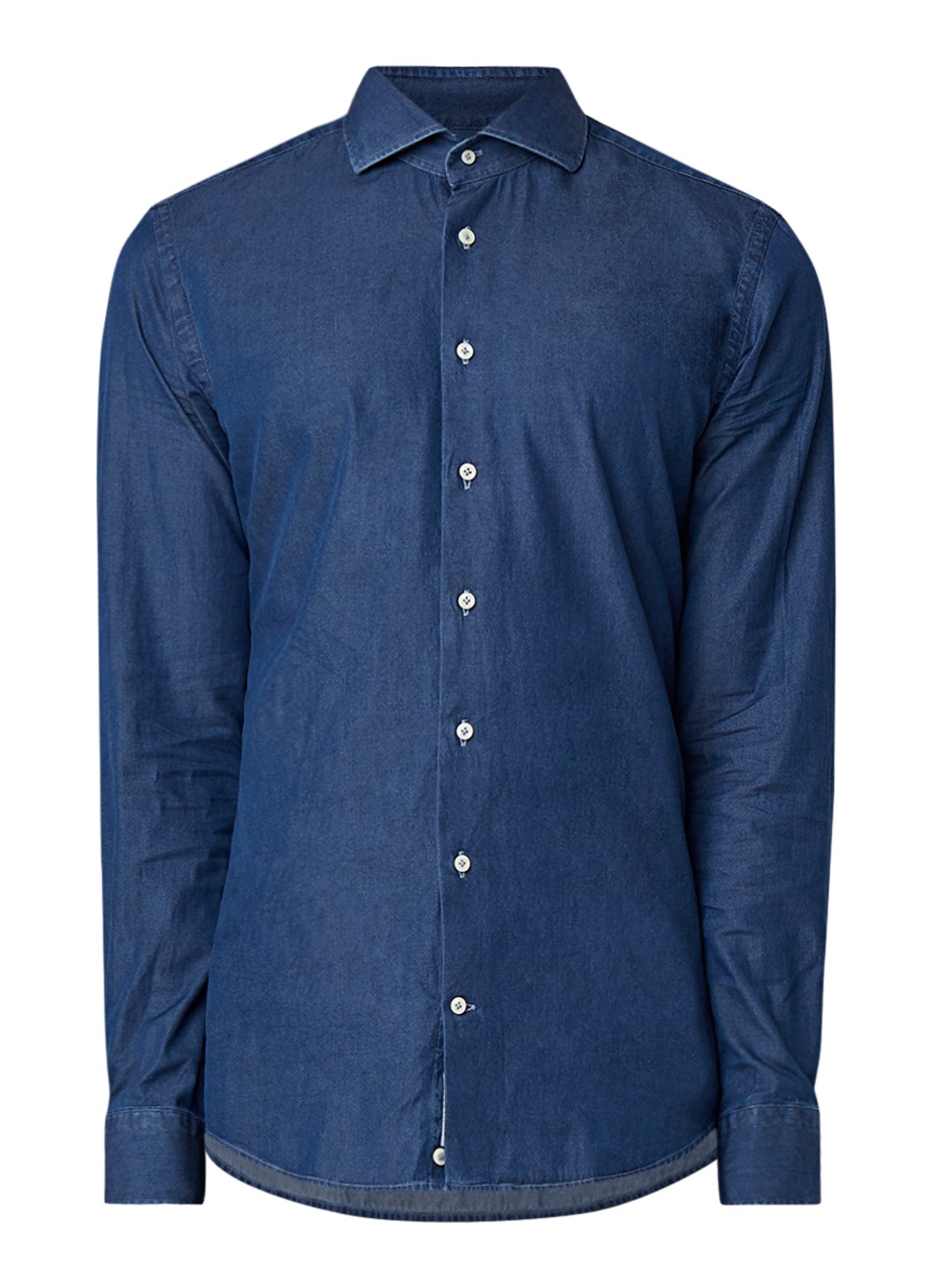 Profuomo Slim fit chambray overhemd met garment dye - voorkant indigo