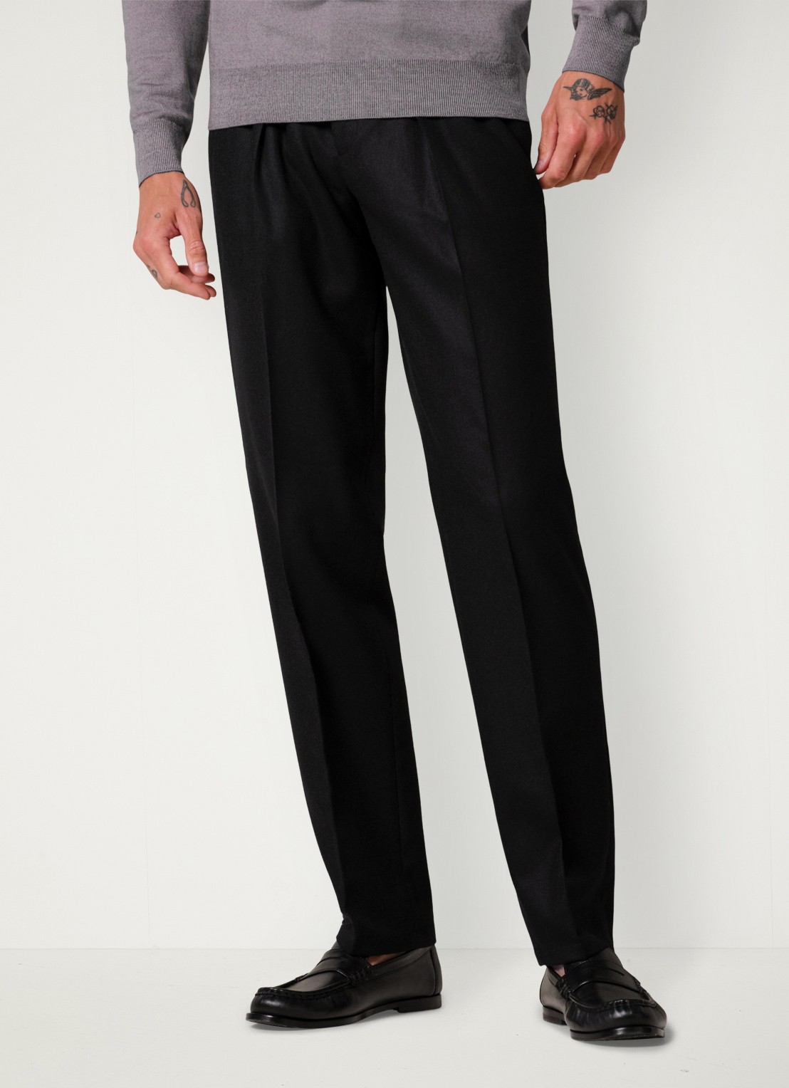 Profuomo Slim fit chino in wolblend - detail 3 zwart