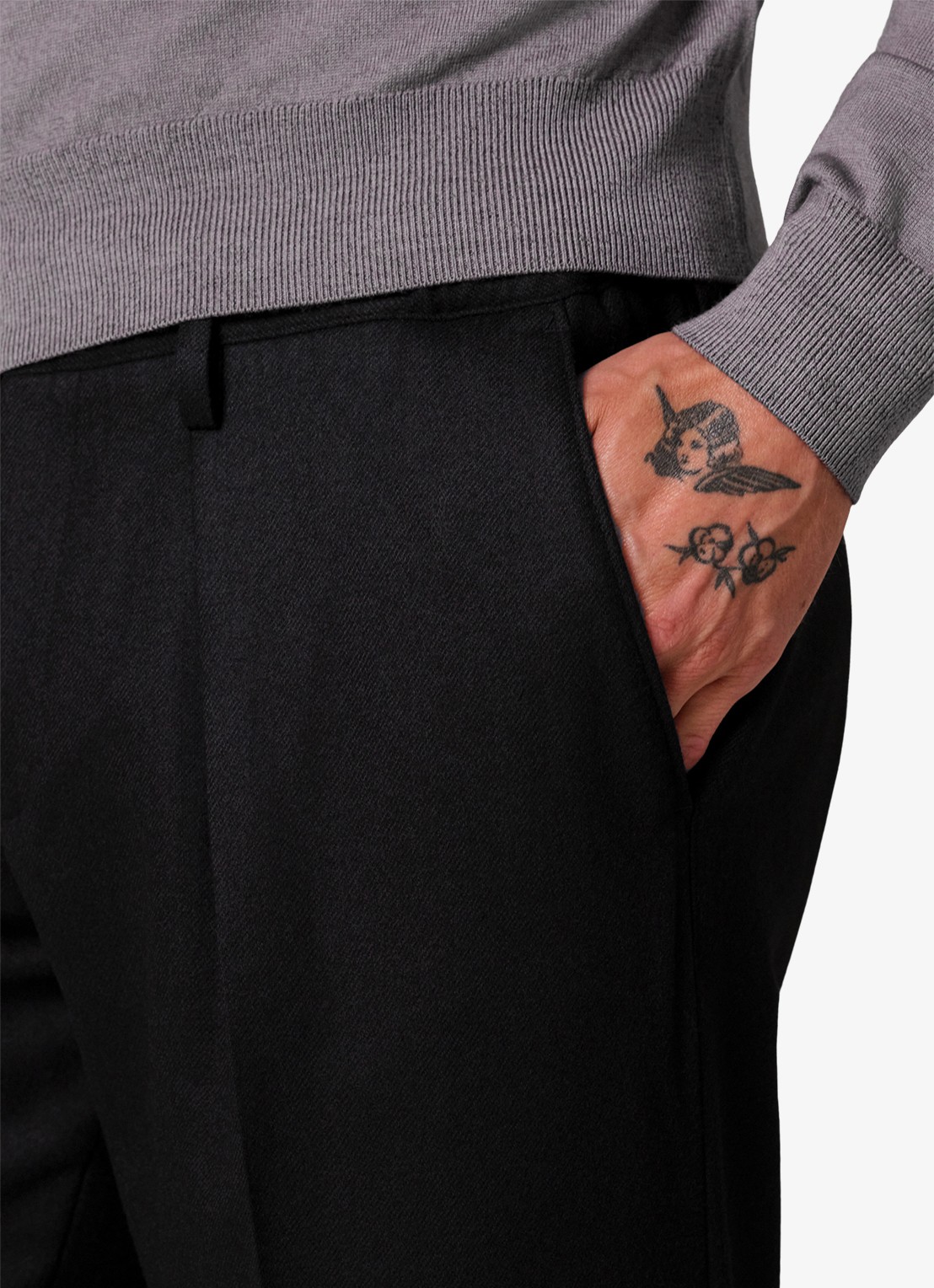 Profuomo Slim fit chino in wolblend - detail 5 zwart