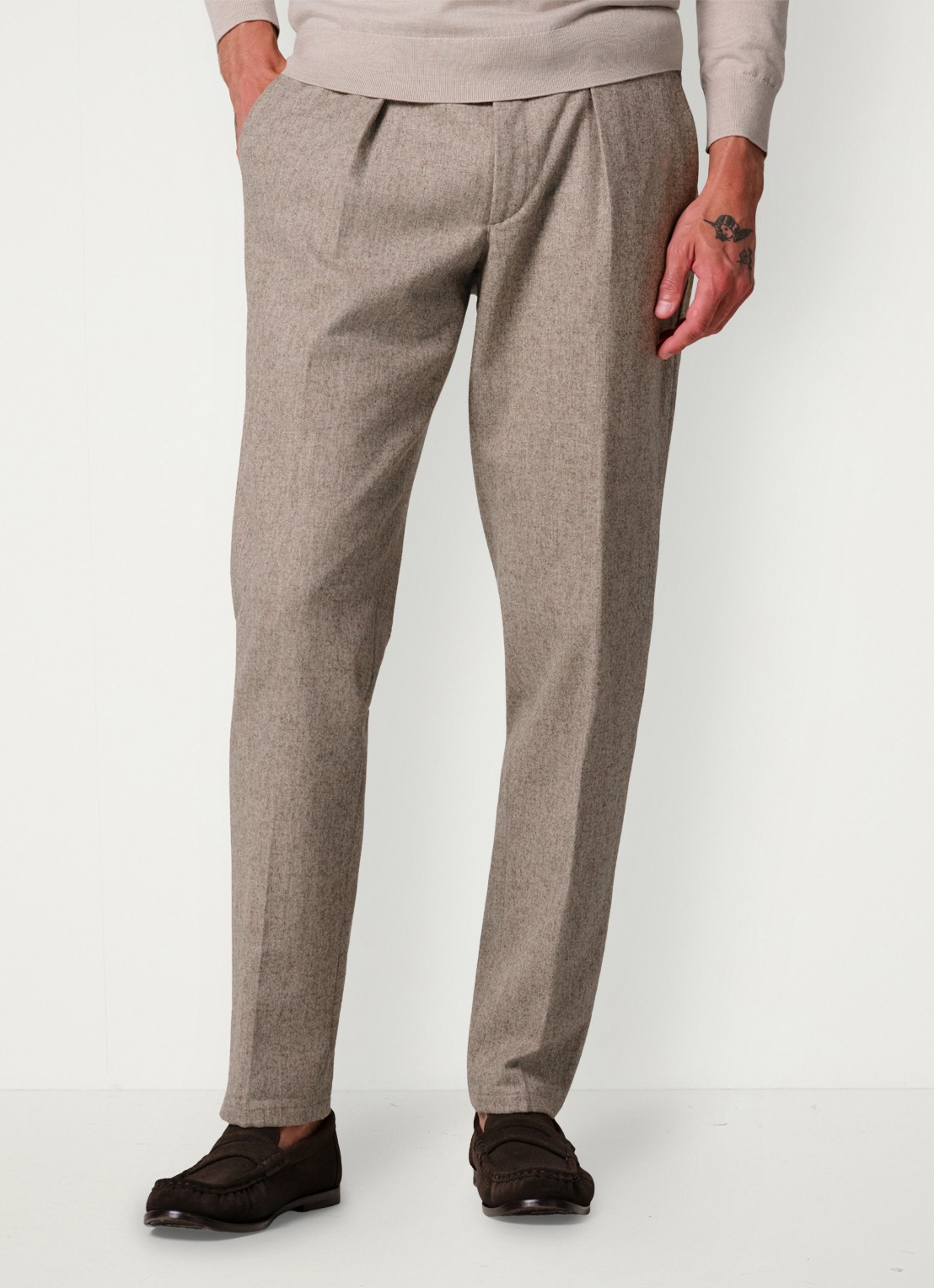 Profuomo Slim fit chino in wolblend - detail beige