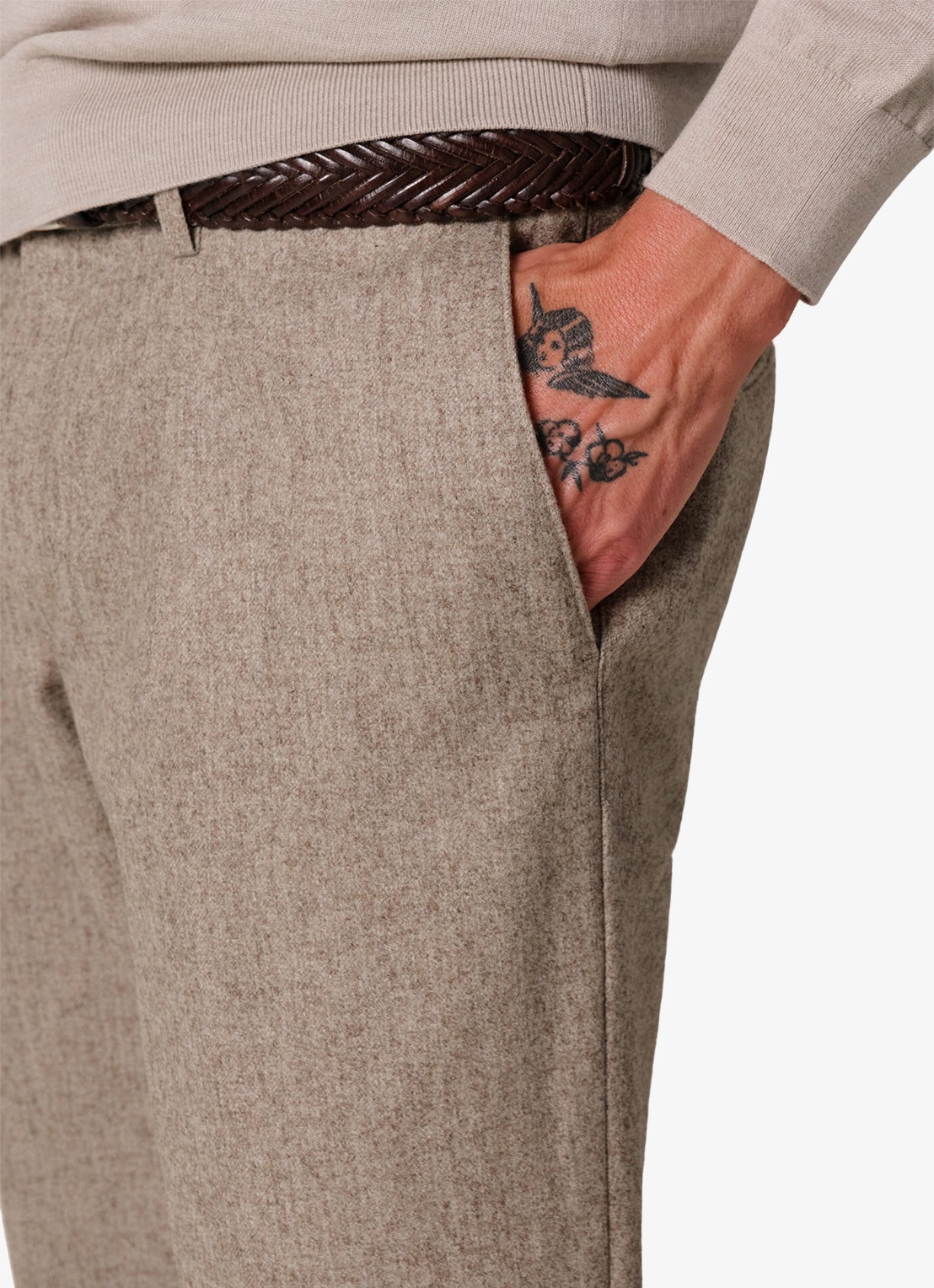 Profuomo Slim fit chino in wolblend - detail 3 beige