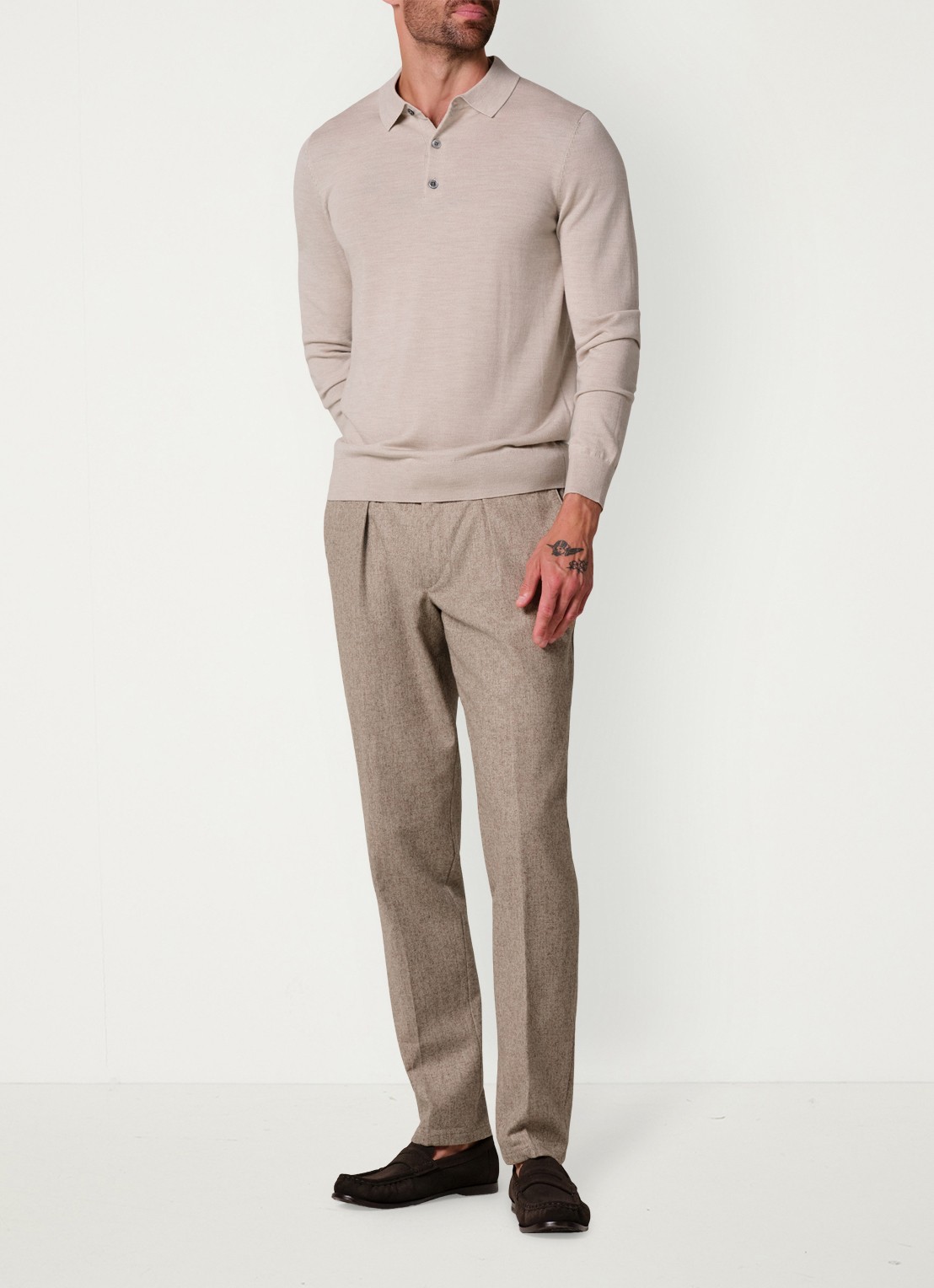 Profuomo Slim fit chino in wolblend - voorkant 5 beige