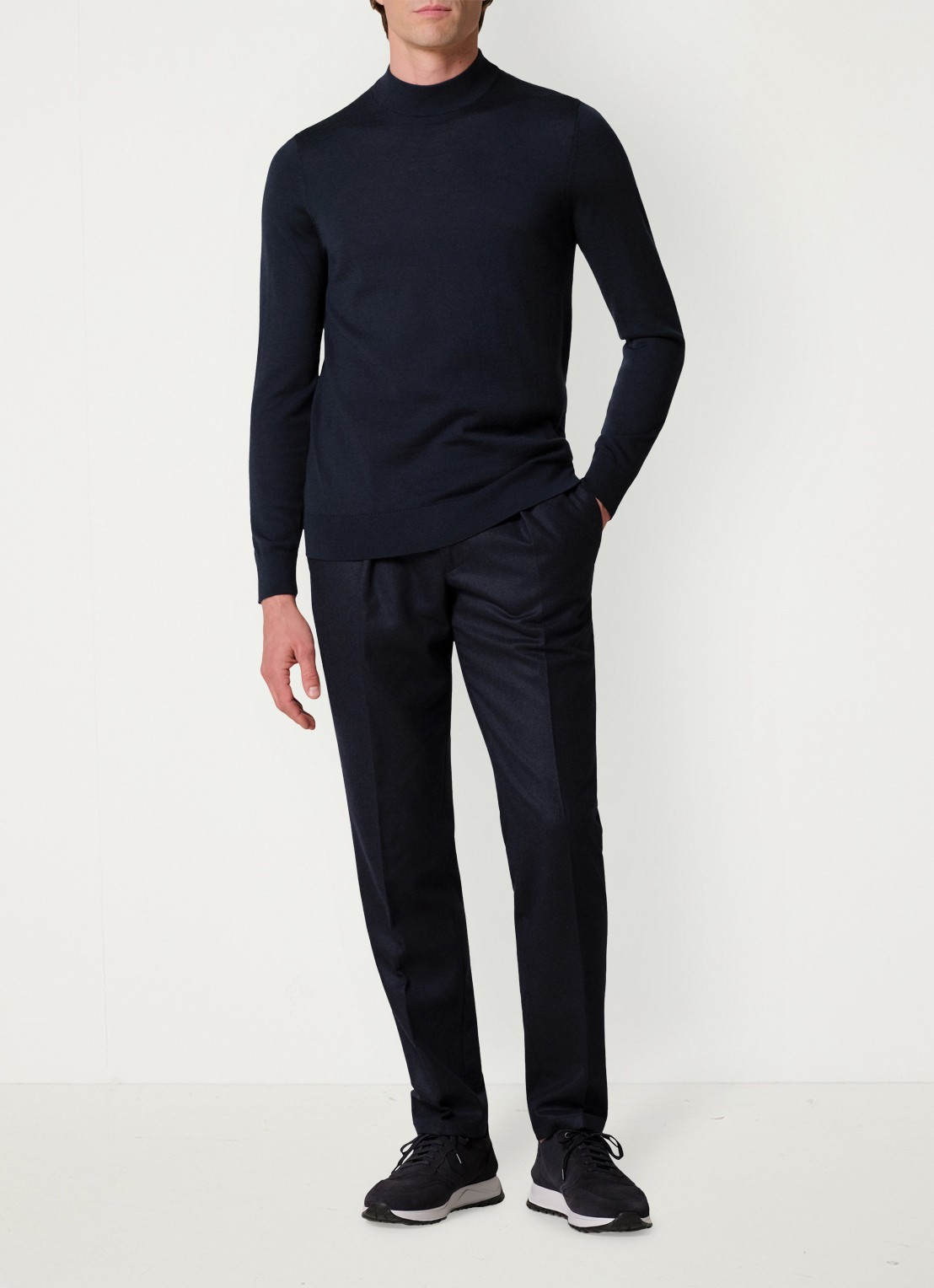 Profuomo Slim fit chino in wolblend - voorkant 5 donkerblauw