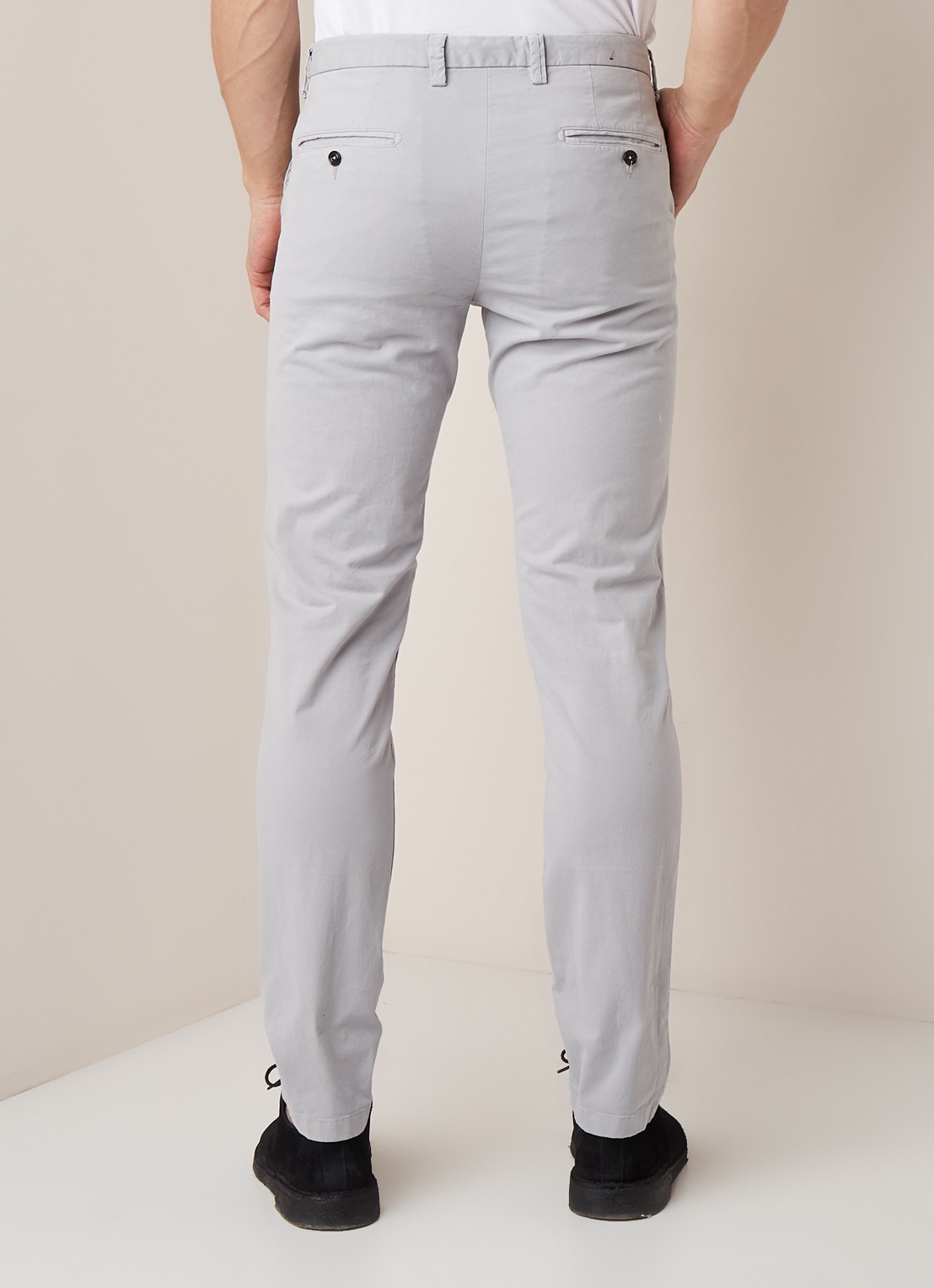 Profuomo Slim fit chino met steekzakken  - achterkant 3 lichtgrijs
