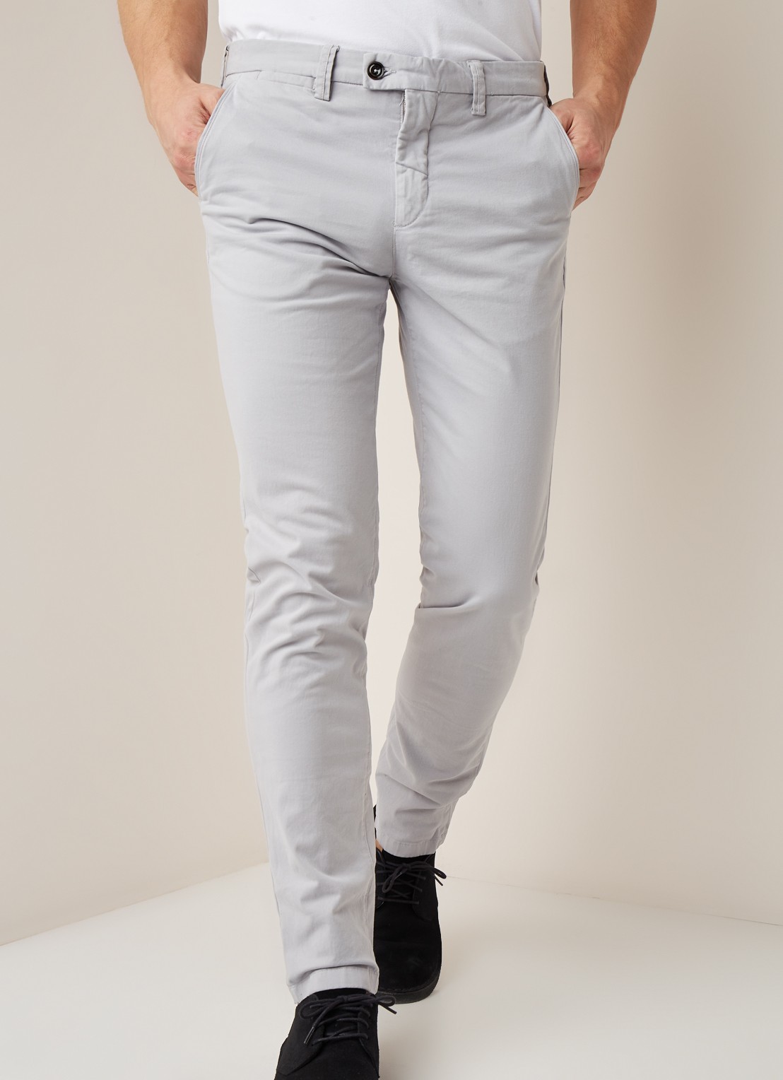 Profuomo Slim fit chino met steekzakken  - detail 2 lichtgrijs