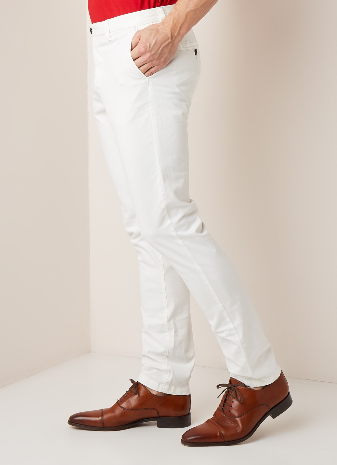 Profuomo Slim fit chino met steekzakken - detail 3 gebroken wit