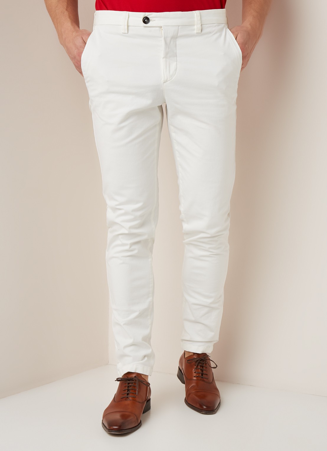 Profuomo Slim fit chino met steekzakken - detail 4 gebroken wit