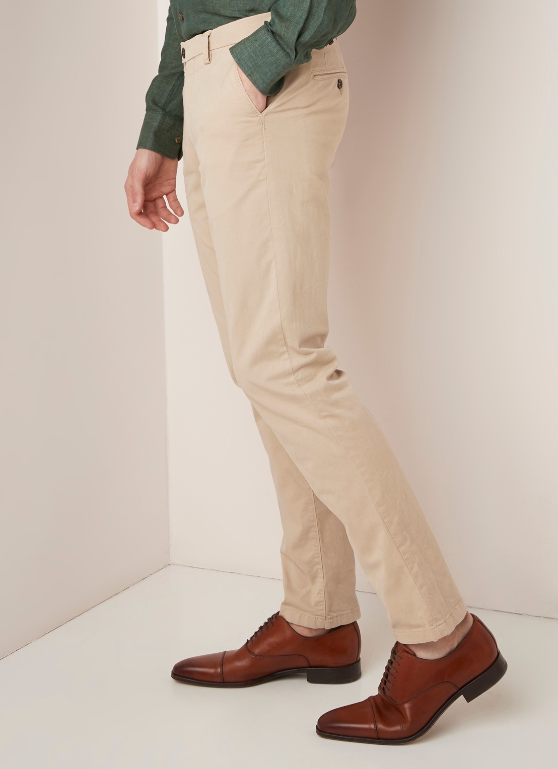 Profuomo Slim fit chino met stretch - detail beige