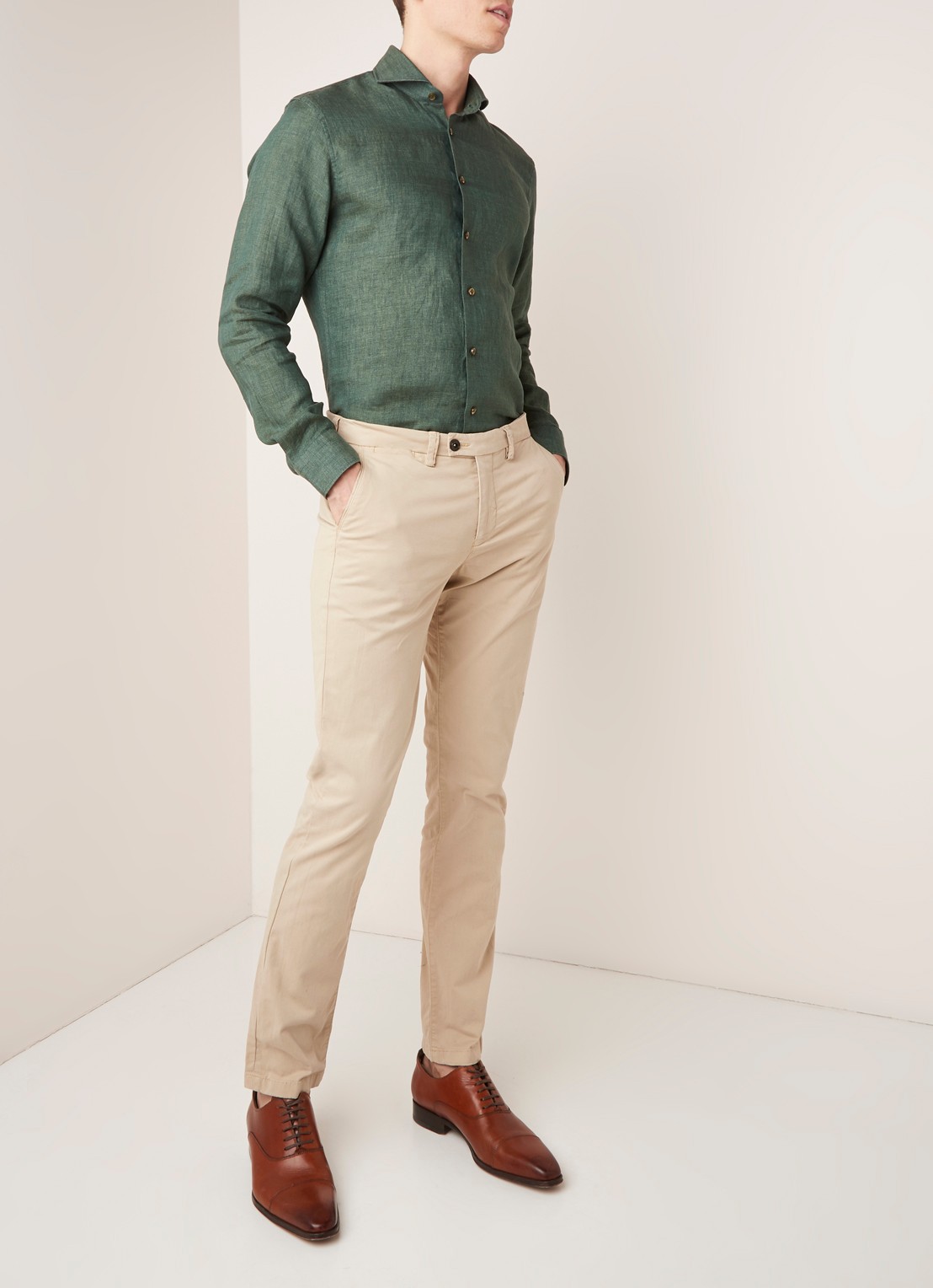 Profuomo Slim fit chino met stretch - voorkant 5 beige