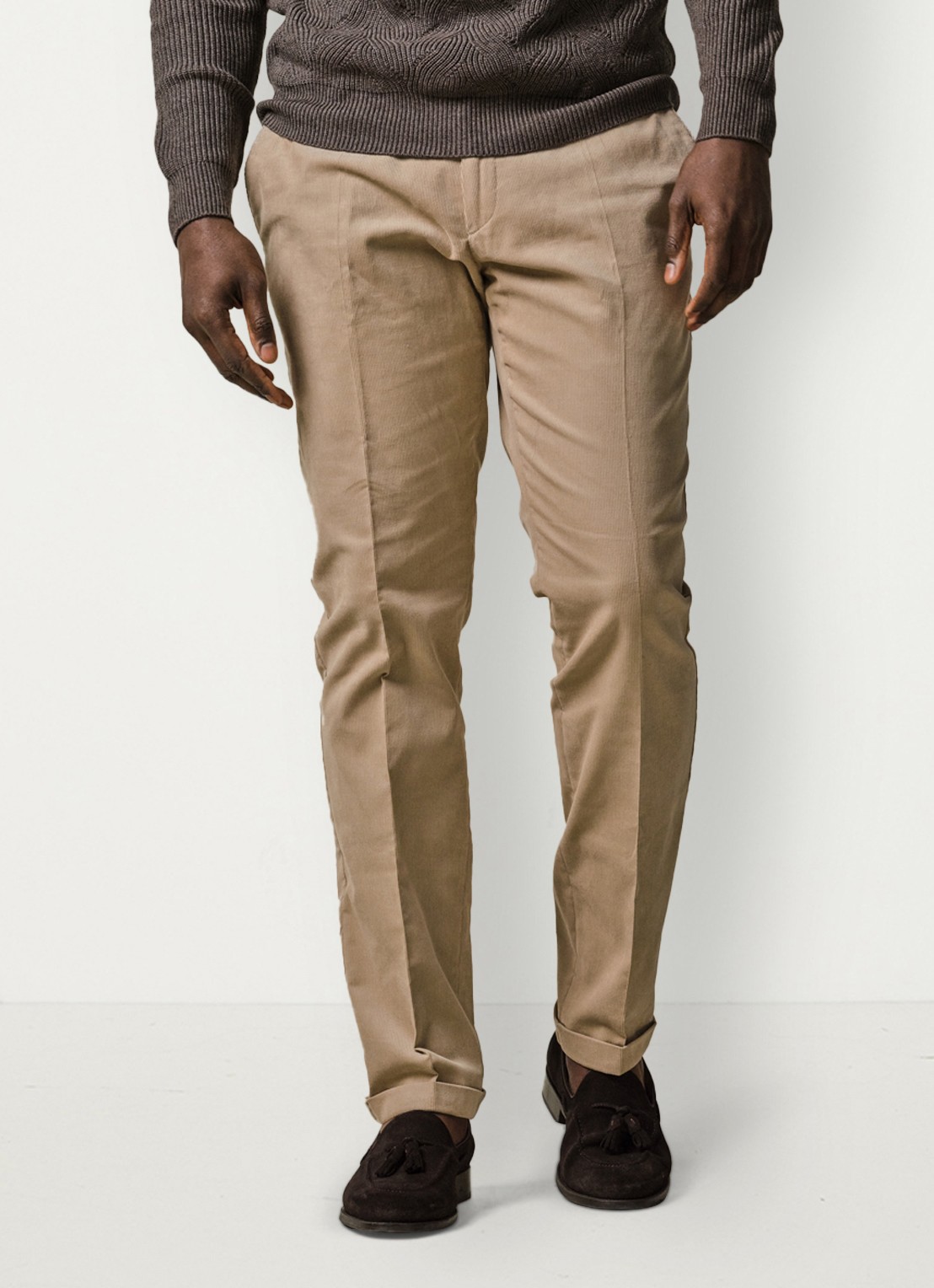 Profuomo Slim fit chino van corduroy met steekzakken - detail 4 donkerbeige