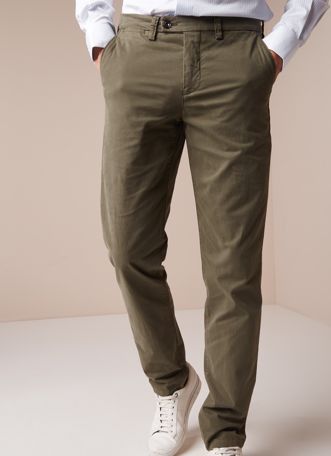 Profuomo Slim fit chino van katoen met garment dye - detail 5 legergroen