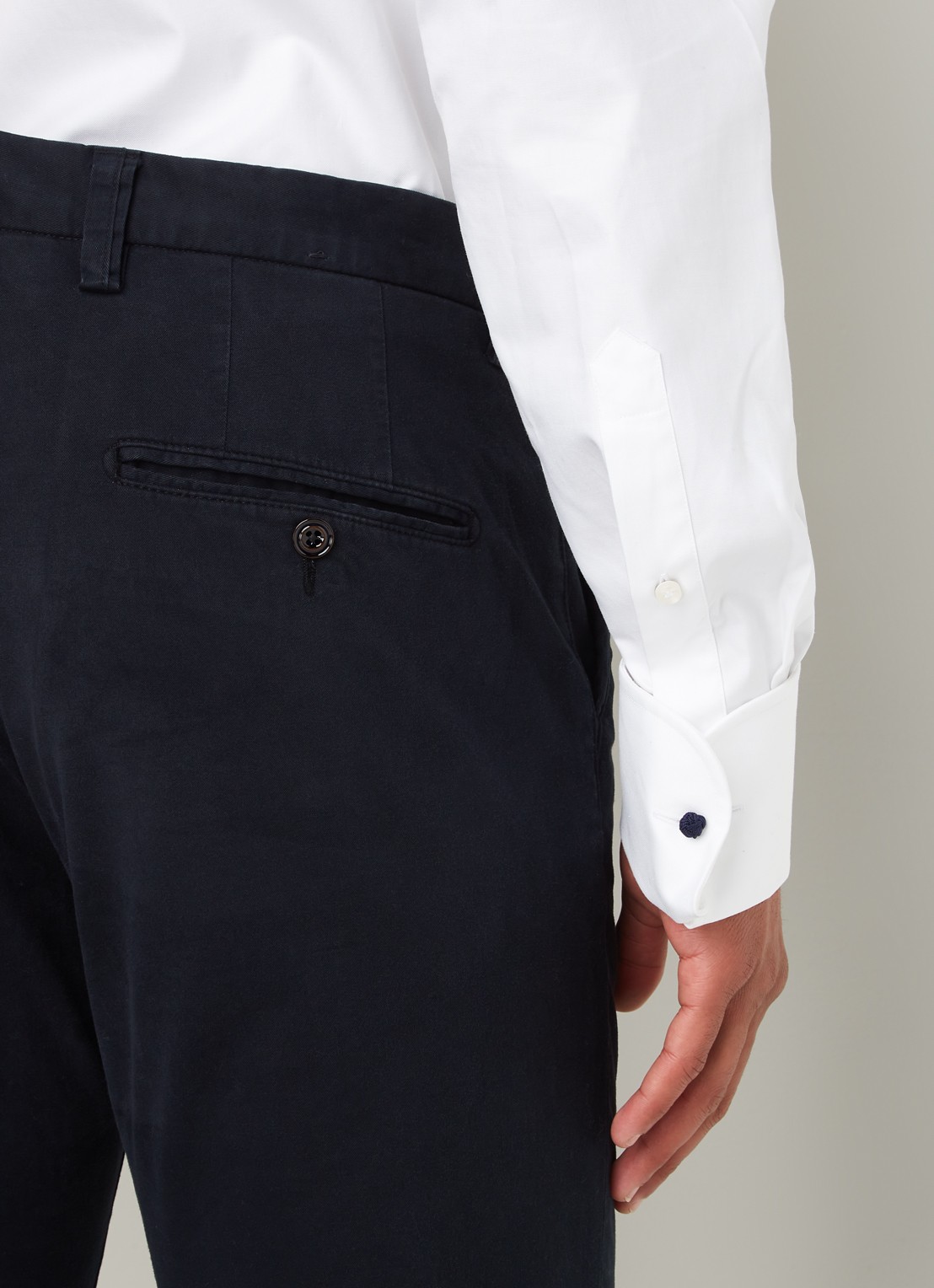 Profuomo Slim fit chino van katoen met garment dye - detail 5 donkerblauw