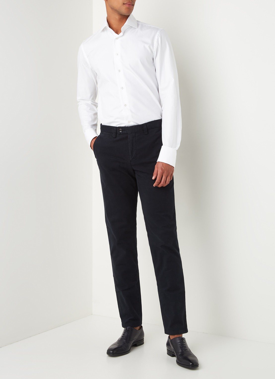 Profuomo Slim fit chino van katoen met garment dye - voorkant 2 donkerblauw