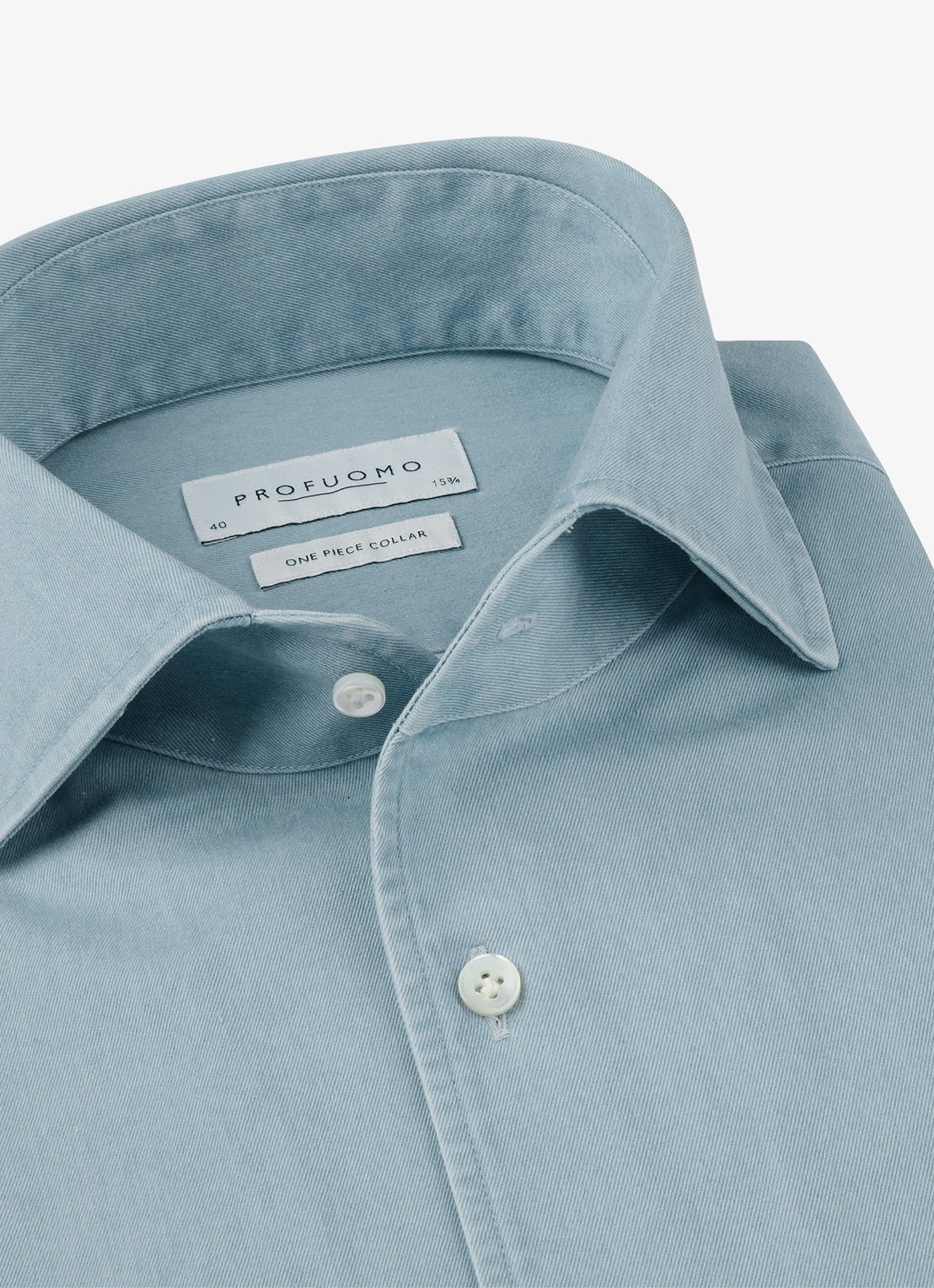 Profuomo Slim fit denim shirt met one piece kraag - detail 2 blauw