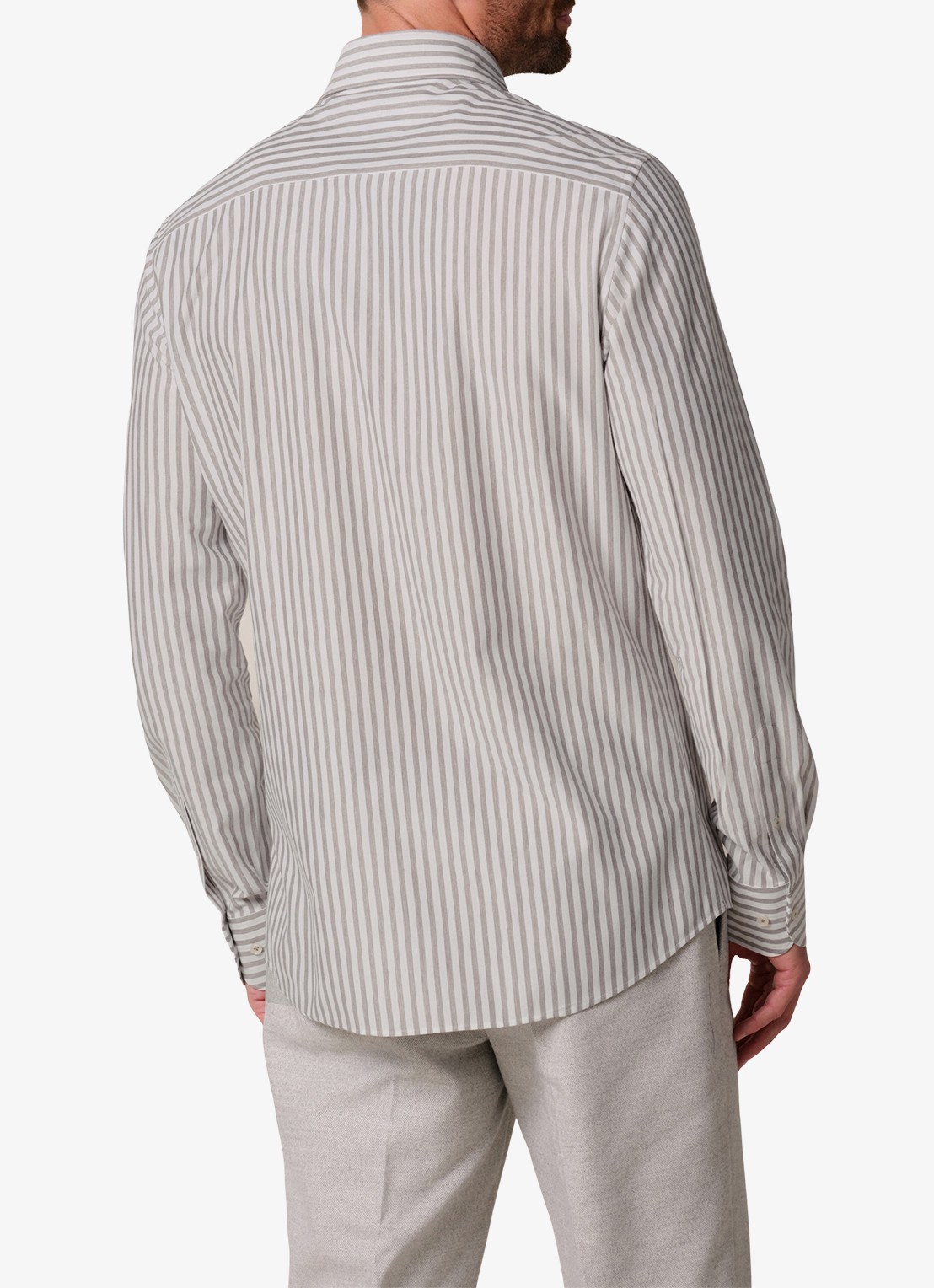 Profuomo Slim fit Japanese knitted shirt overhemd met streepprint - achterkant grijs