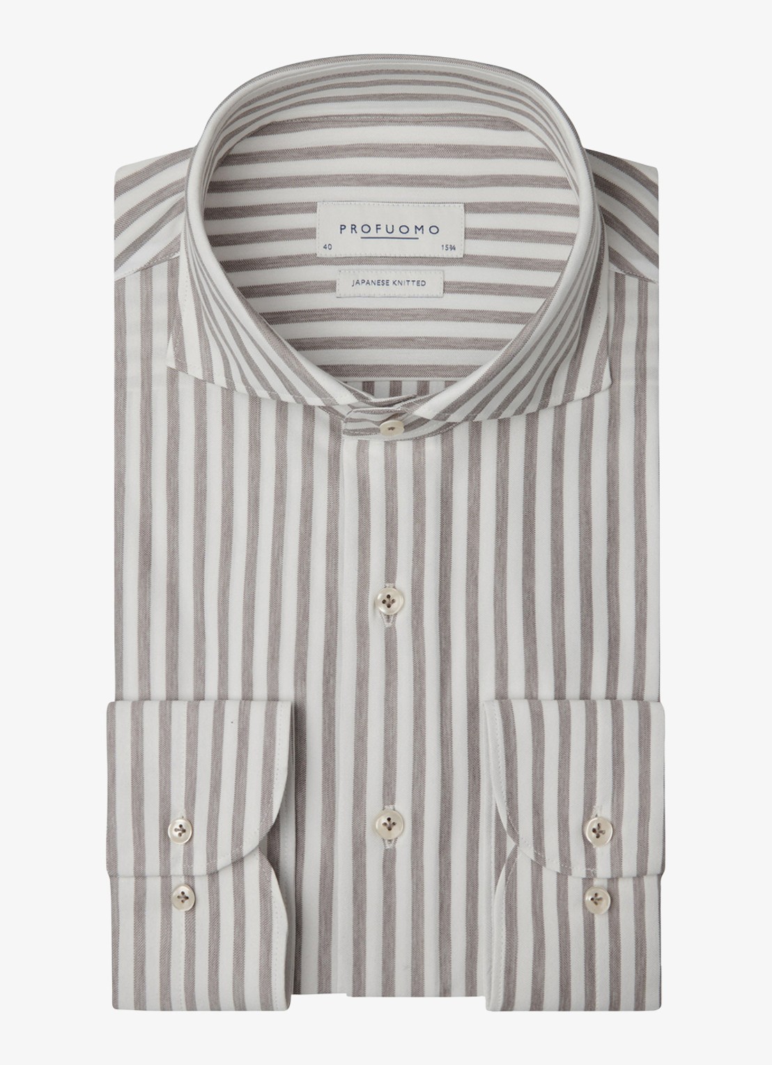Profuomo Slim fit Japanese knitted shirt overhemd met streepprint - voorkant 2 grijs