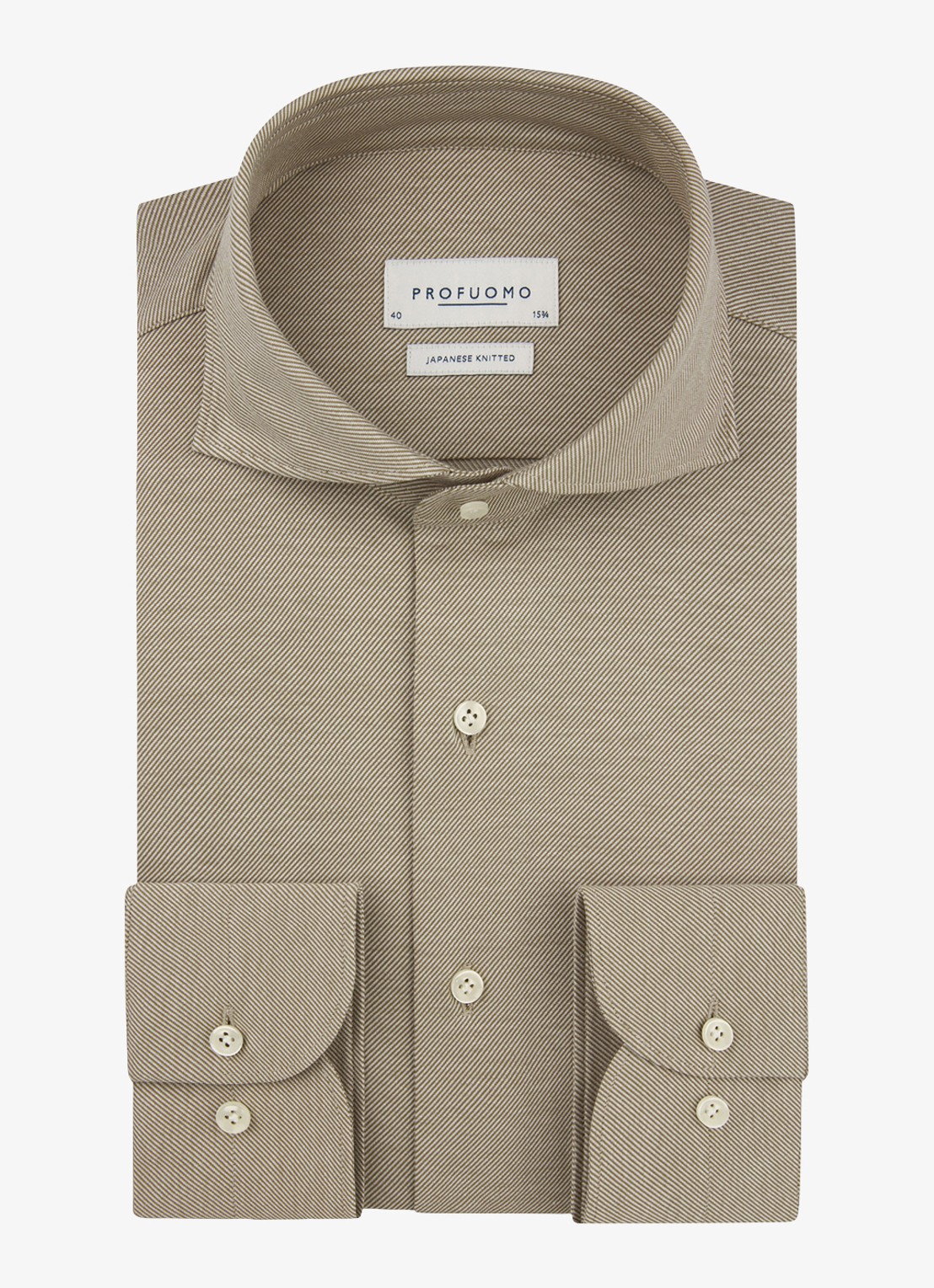 Profuomo Slim fit Japanese knitted shirt overhemd - voorkant cognac