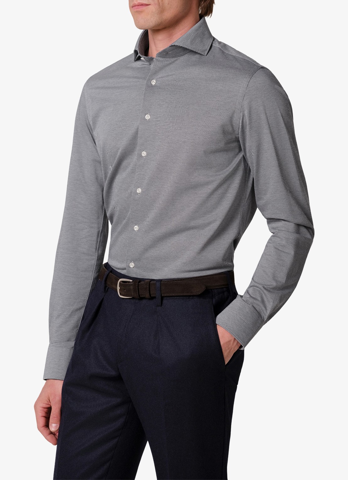 Profuomo Slim fit Japanese knitted shirt overhemd - detail 3 royalblauw