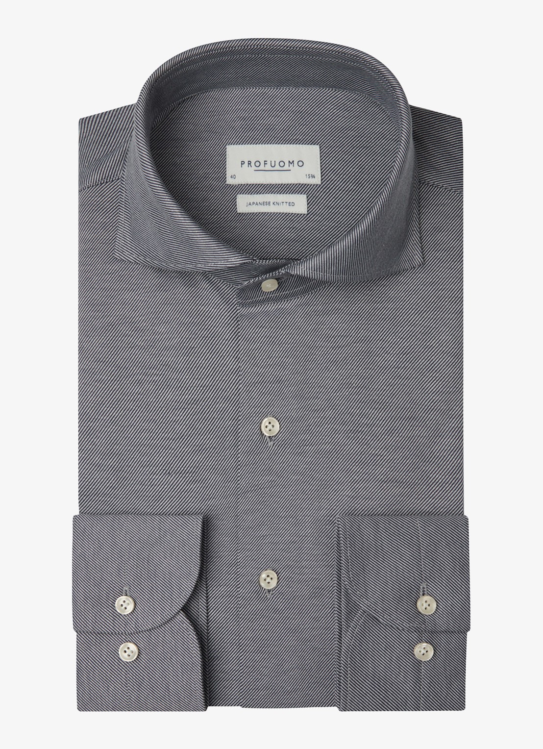 Profuomo Slim fit Japanese knitted shirt overhemd - voorkant royalblauw